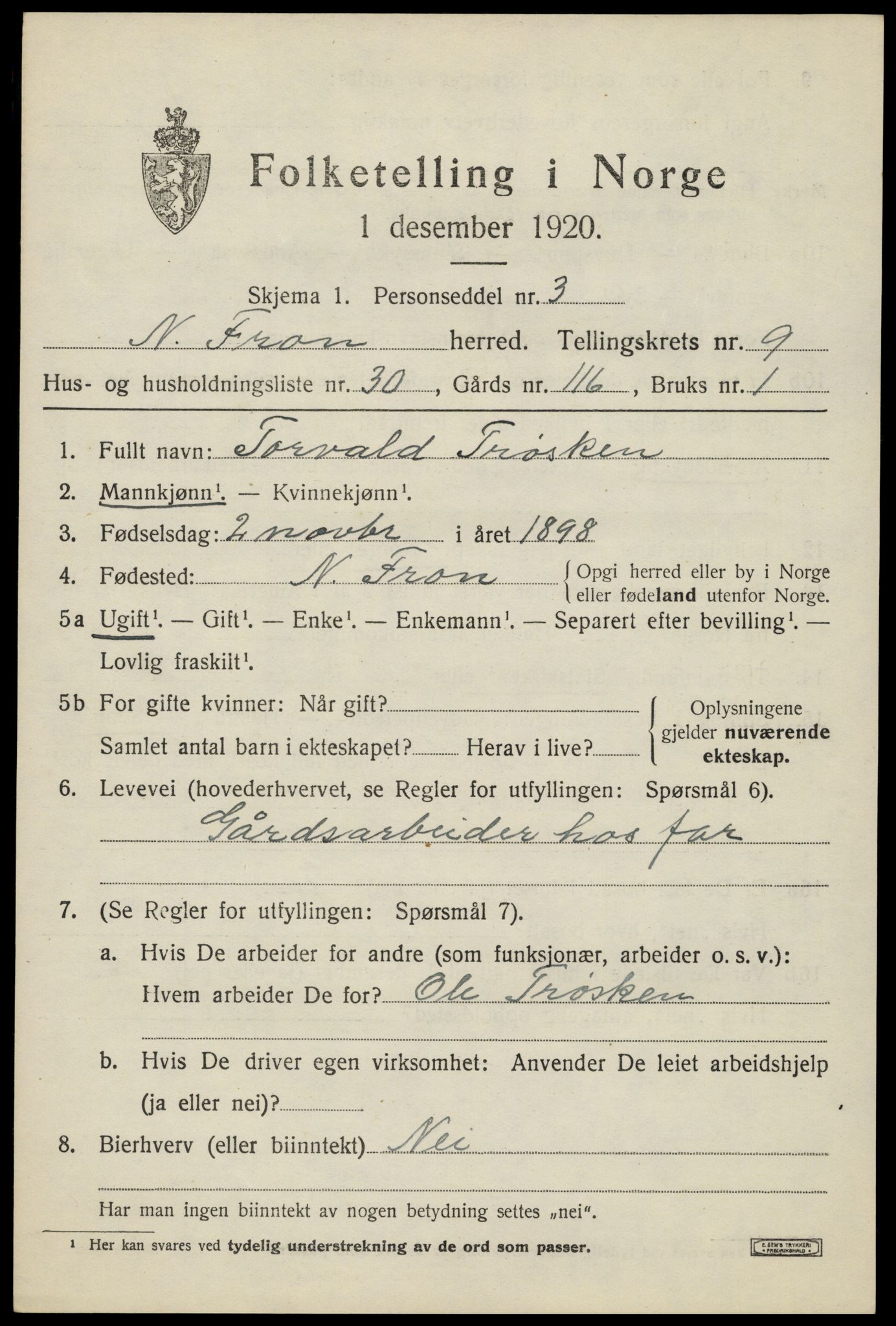 SAH, Folketelling 1920 for 0518 Nord-Fron herred, 1920, s. 7780