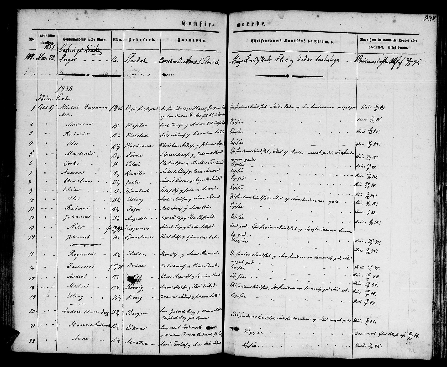 Førde sokneprestembete, SAB/A-79901/H/Haa/Haaa/L0007: Ministerialbok nr. A 7, 1843-1860, s. 339