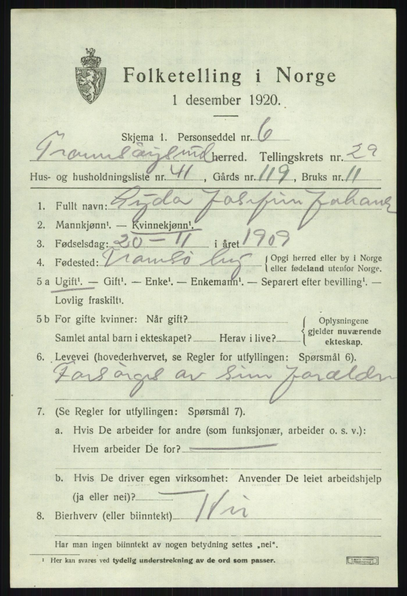 SATØ, Folketelling 1920 for 1934 Tromsøysund herred, 1920, s. 13852