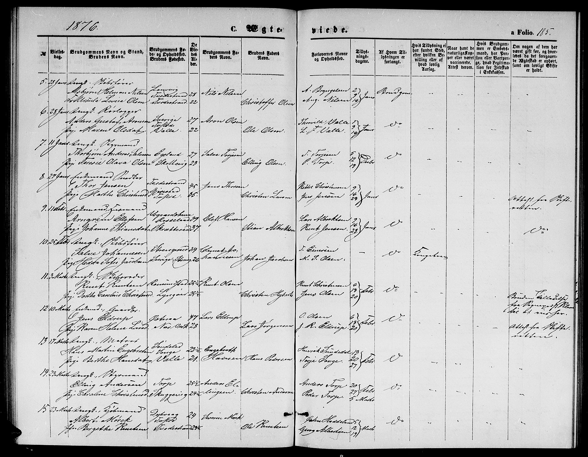 Holt sokneprestkontor, SAK/1111-0021/F/Fb/L0009: Klokkerbok nr. B 9, 1871-1883, s. 185