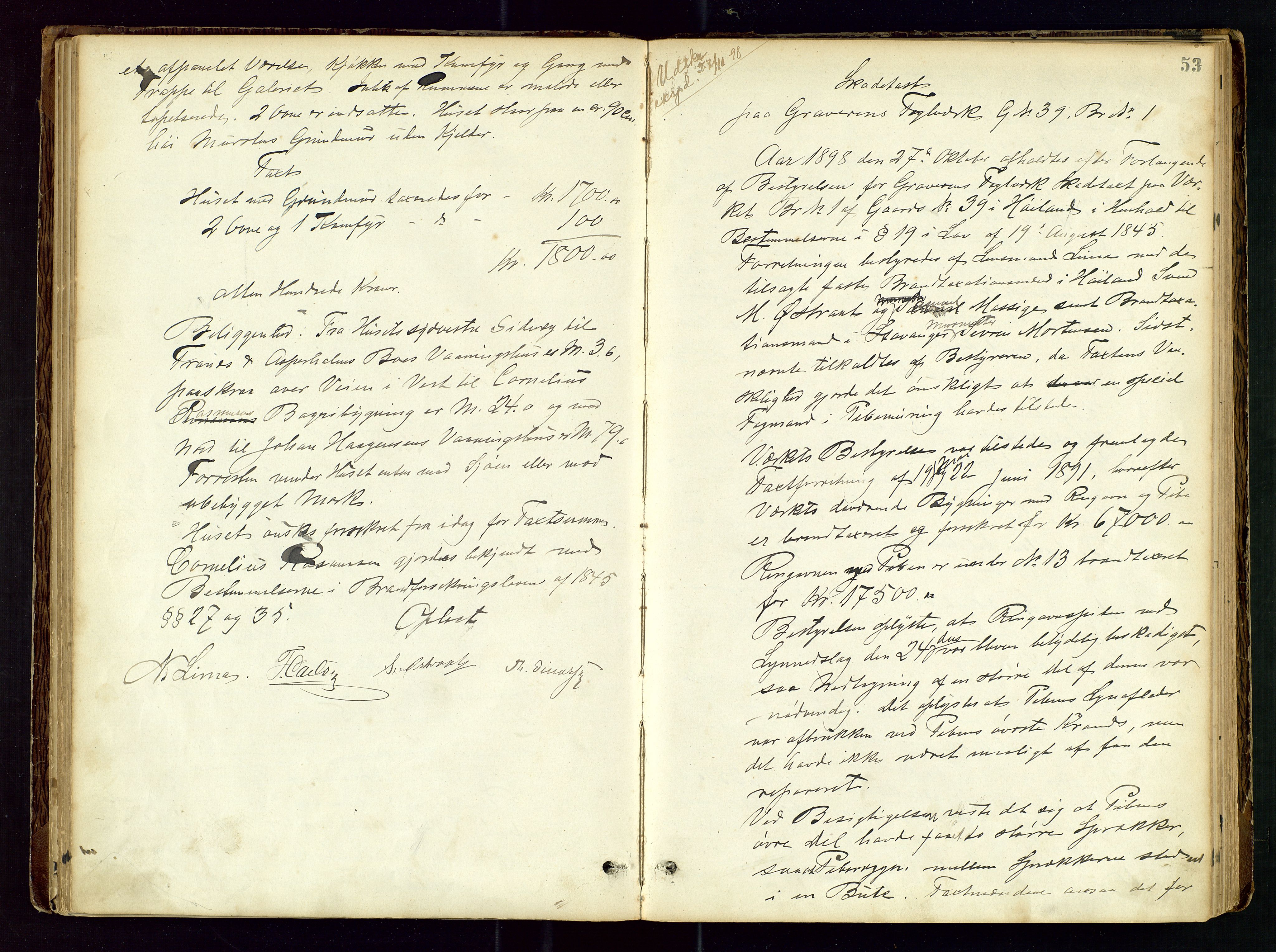 Høyland/Sandnes lensmannskontor, AV/SAST-A-100166/Goa/L0002: "Brandtaxtprotokol for Landafdelingen i Høiland", 1880-1917, s. 52b-53a