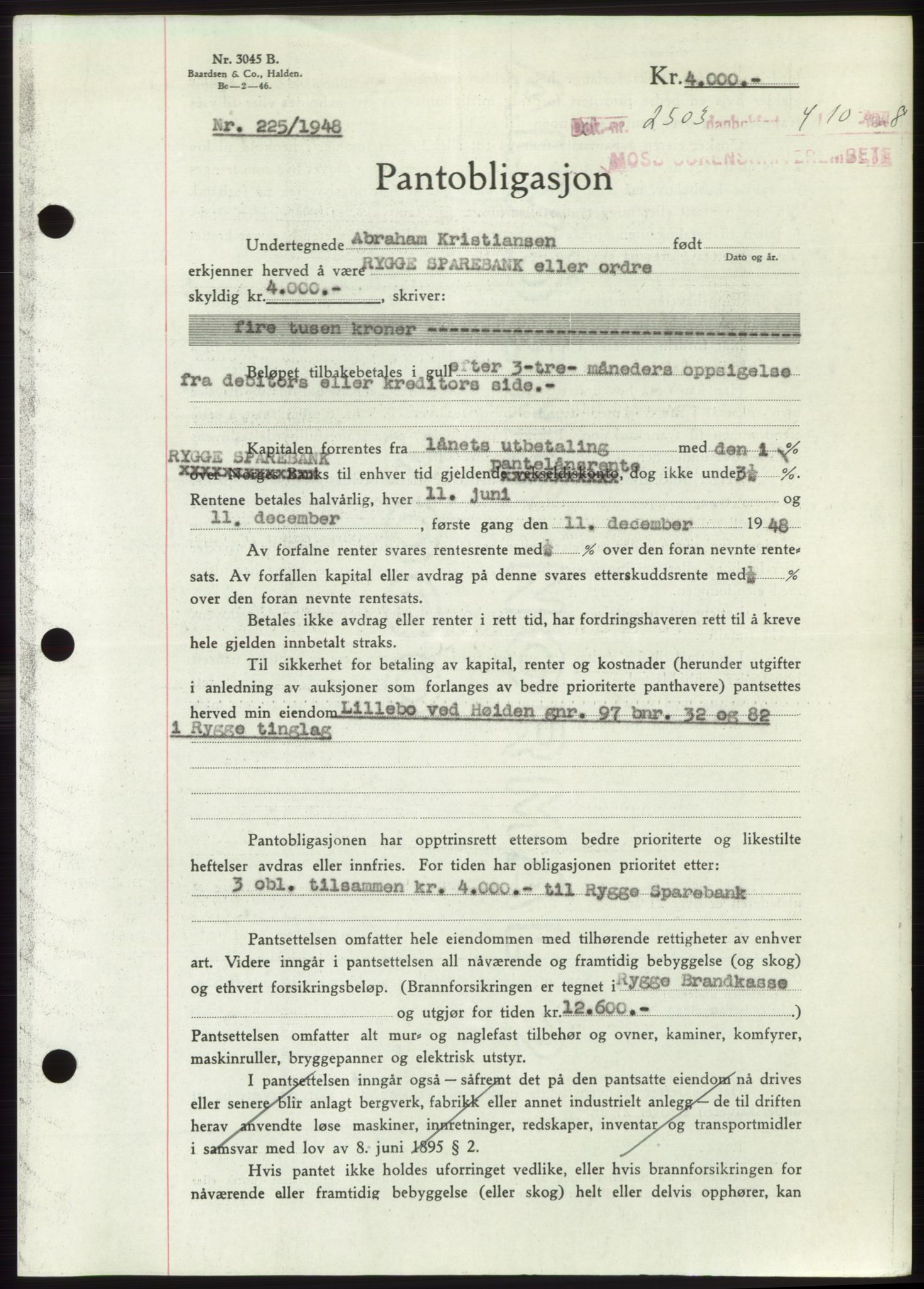 Moss sorenskriveri, AV/SAO-A-10168: Pantebok nr. B20, 1948-1948, Dagboknr: 2503/1948