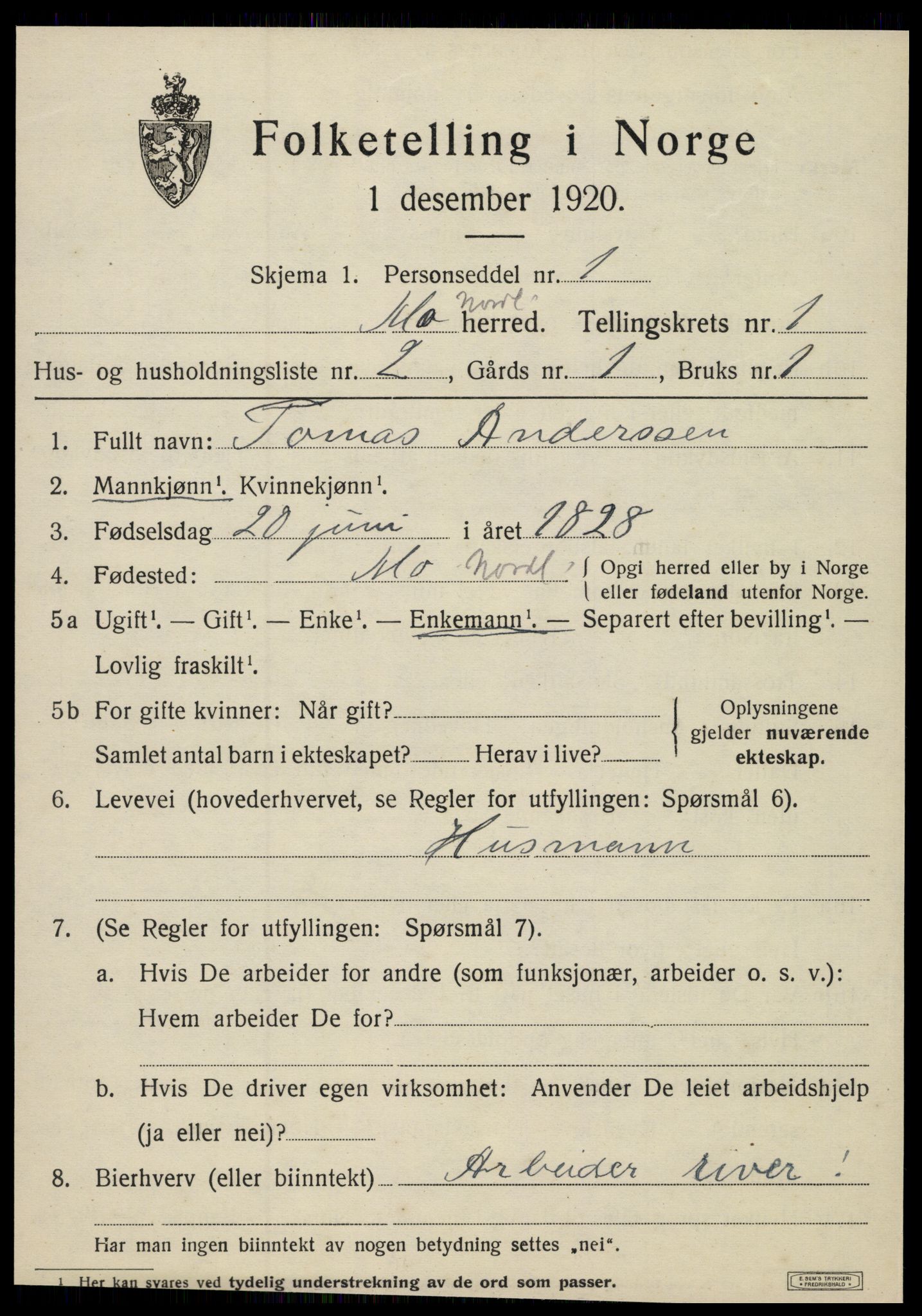 SAT, Folketelling 1920 for 1833 Mo herred, 1920, s. 1927