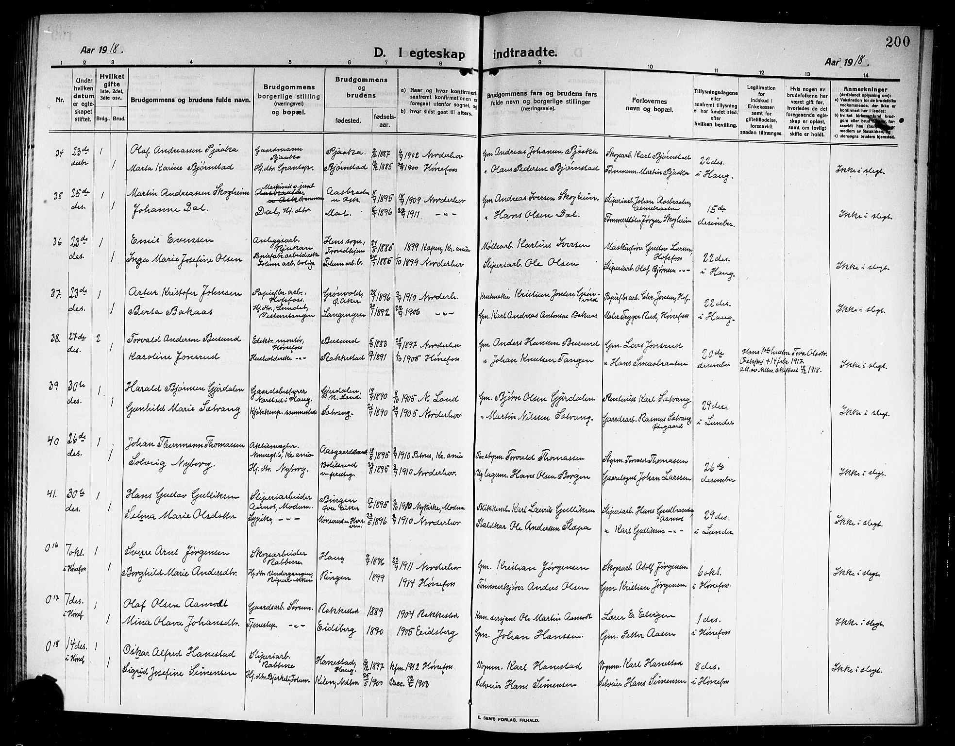 Norderhov kirkebøker, SAKO/A-237/G/Ga/L0009: Klokkerbok nr. I 9, 1913-1920, s. 200