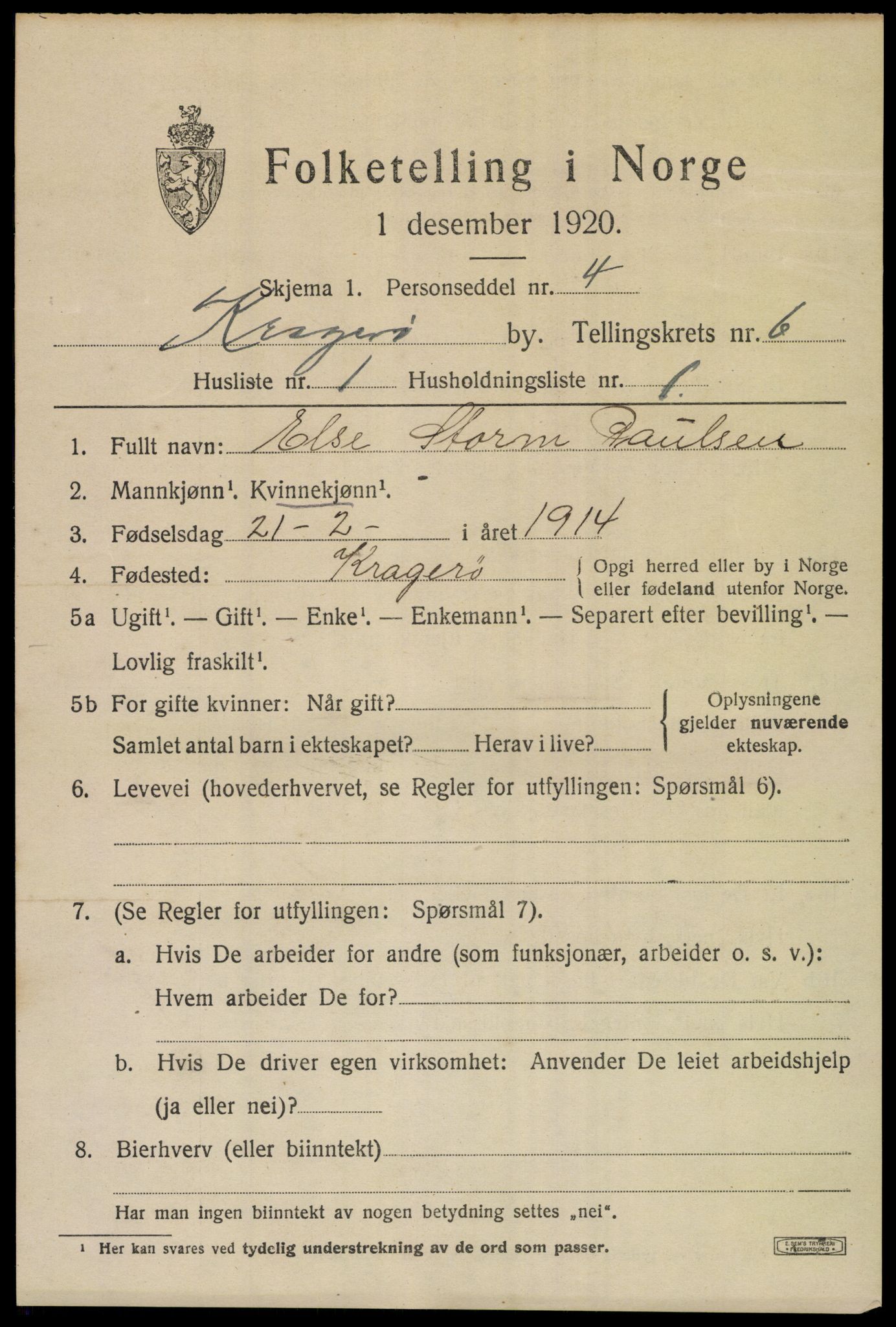 SAKO, Folketelling 1920 for 0801 Kragerø kjøpstad, 1920, s. 9073