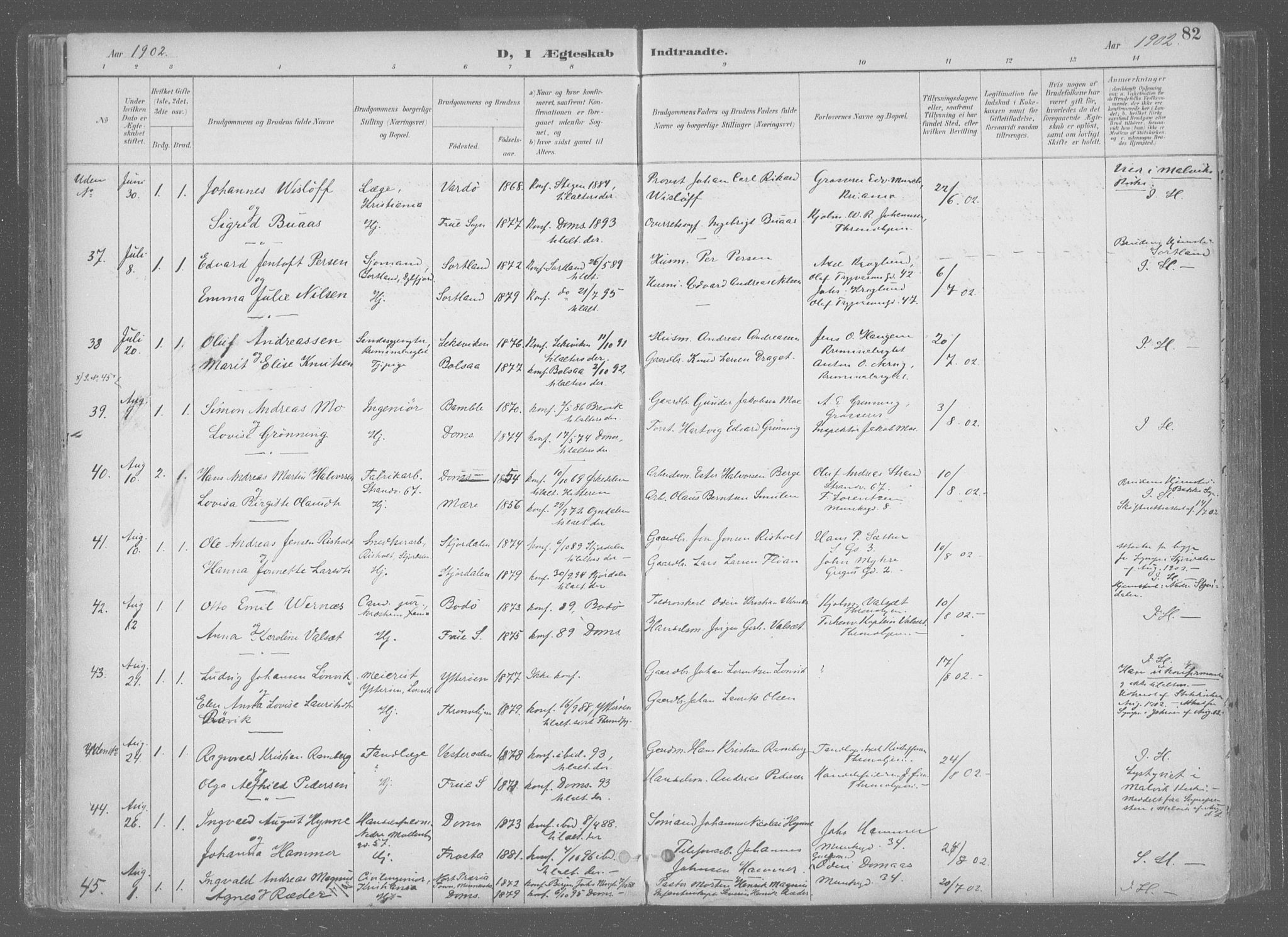 Ministerialprotokoller, klokkerbøker og fødselsregistre - Sør-Trøndelag, AV/SAT-A-1456/601/L0064: Ministerialbok nr. 601A31, 1891-1911, s. 82