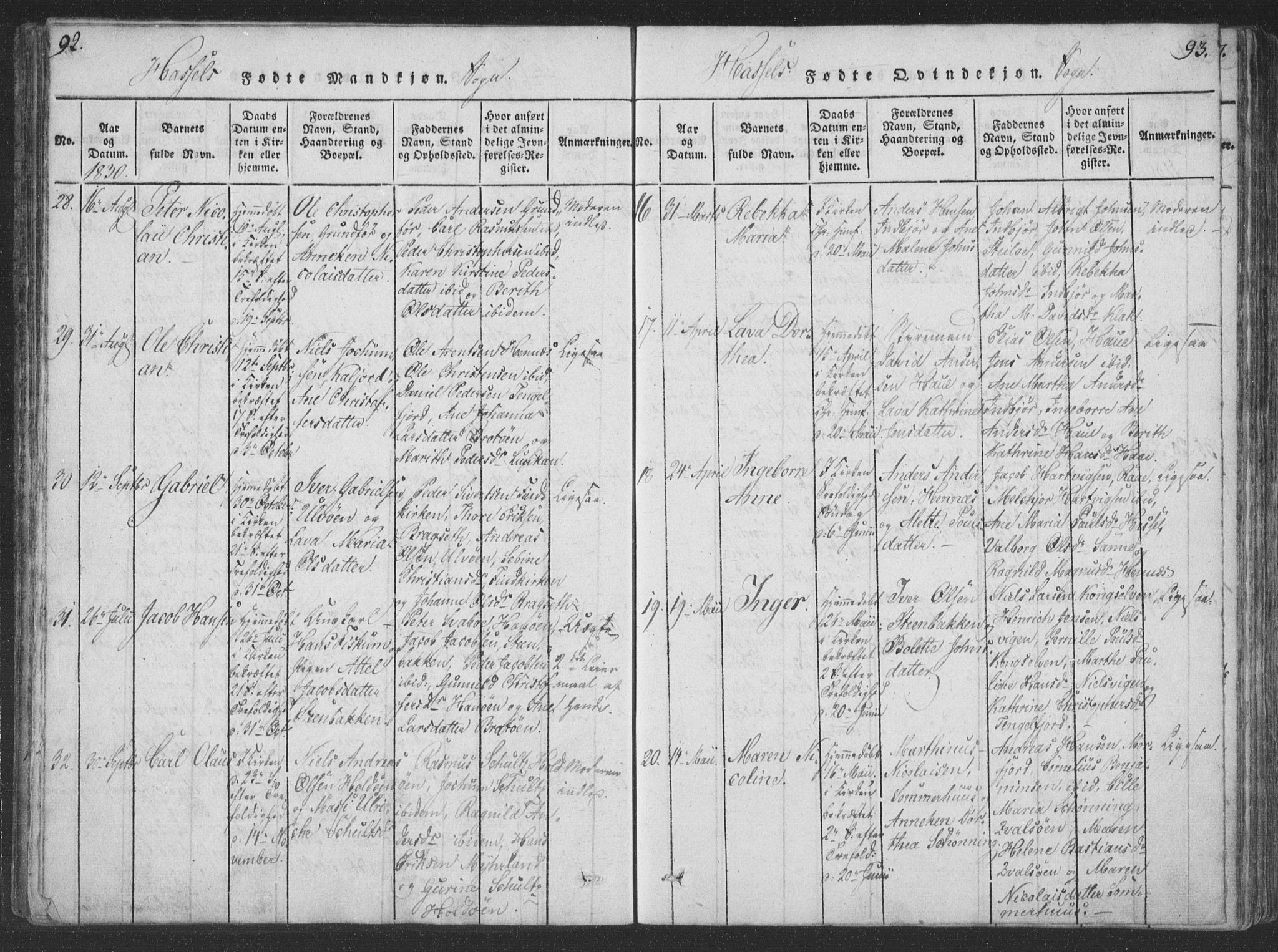 Ministerialprotokoller, klokkerbøker og fødselsregistre - Nordland, AV/SAT-A-1459/888/L1262: Klokkerbok nr. 888C01, 1820-1836, s. 92-93