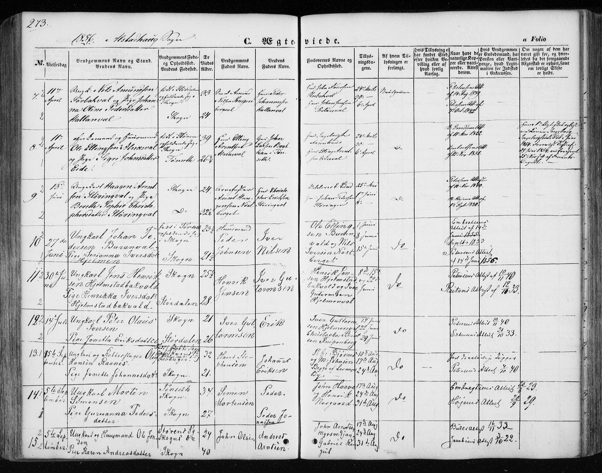 Ministerialprotokoller, klokkerbøker og fødselsregistre - Nord-Trøndelag, SAT/A-1458/717/L0154: Ministerialbok nr. 717A07 /1, 1850-1862, s. 273