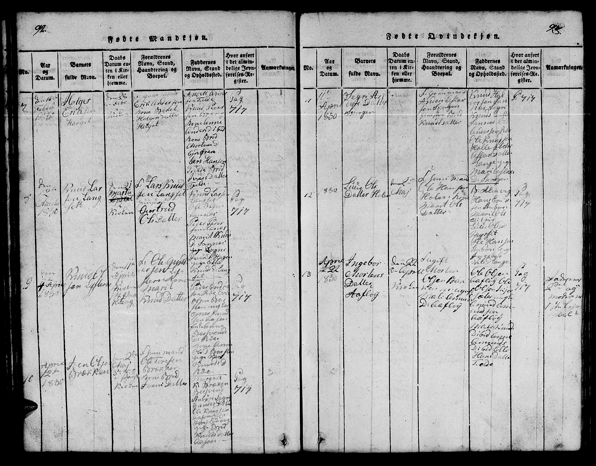 Ministerialprotokoller, klokkerbøker og fødselsregistre - Møre og Romsdal, AV/SAT-A-1454/551/L0629: Klokkerbok nr. 551C01, 1818-1839, s. 92-93