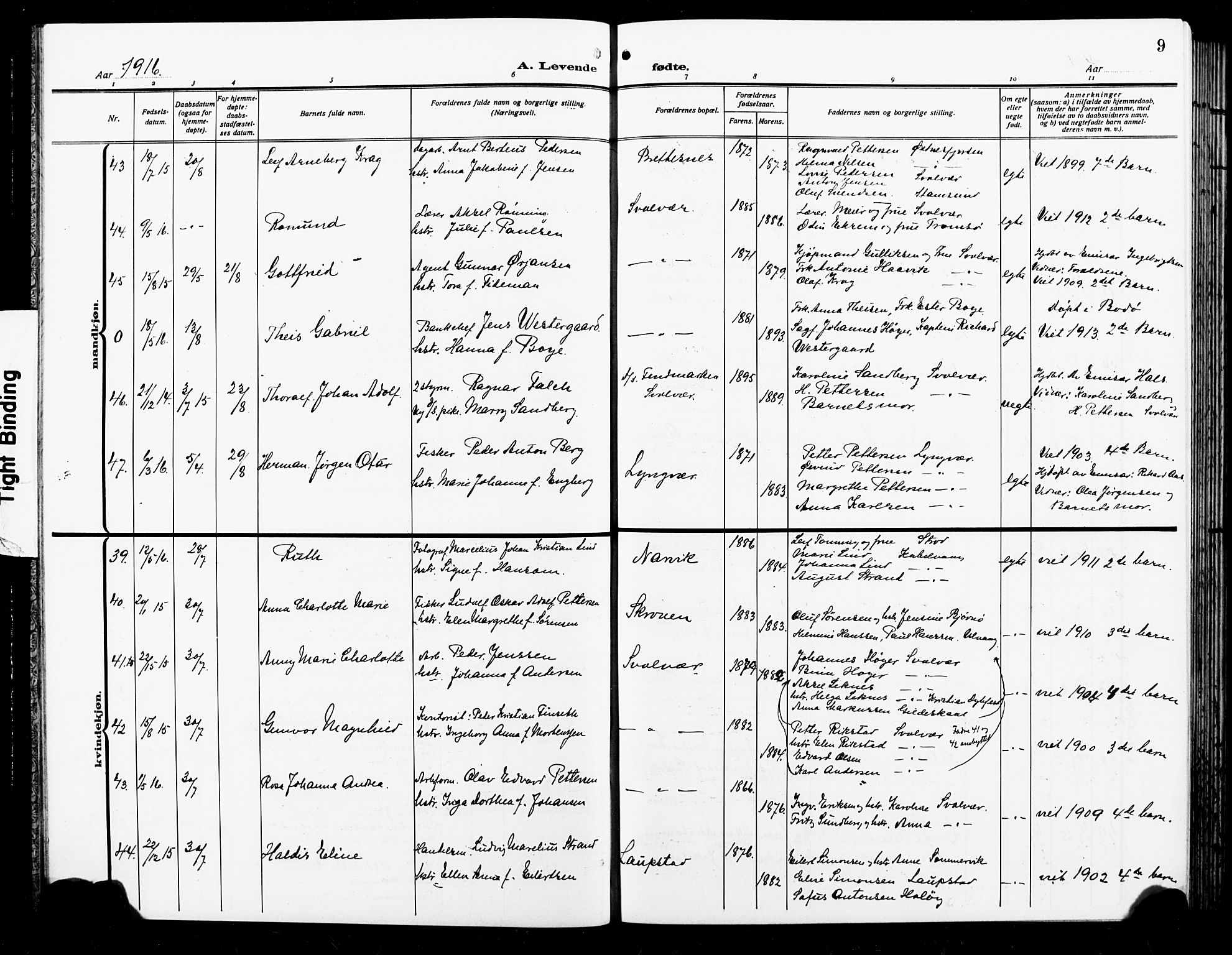 Ministerialprotokoller, klokkerbøker og fødselsregistre - Nordland, AV/SAT-A-1459/874/L1080: Klokkerbok nr. 874C09, 1915-1925, s. 9