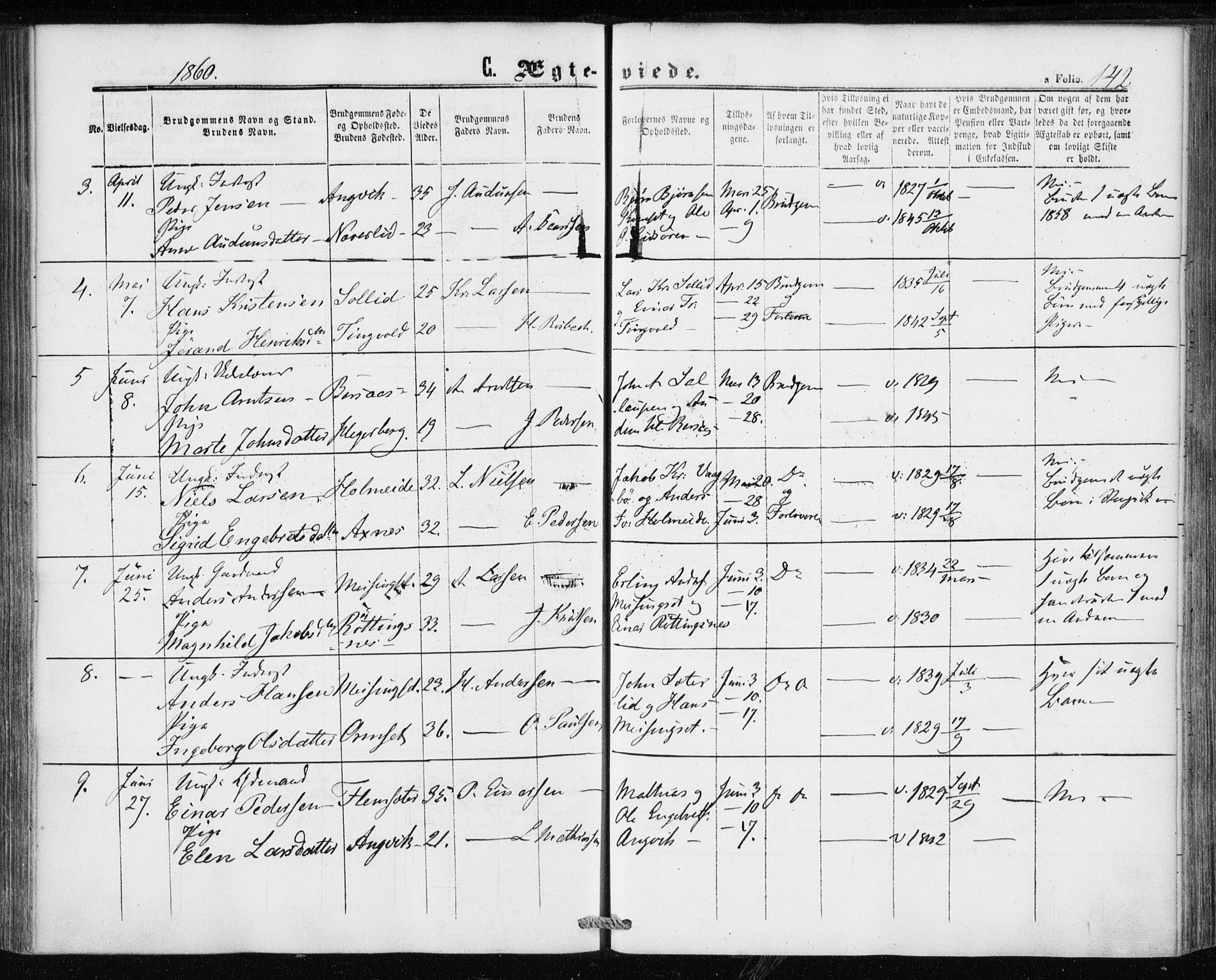 Ministerialprotokoller, klokkerbøker og fødselsregistre - Møre og Romsdal, AV/SAT-A-1454/586/L0985: Ministerialbok nr. 586A11, 1857-1866, s. 142