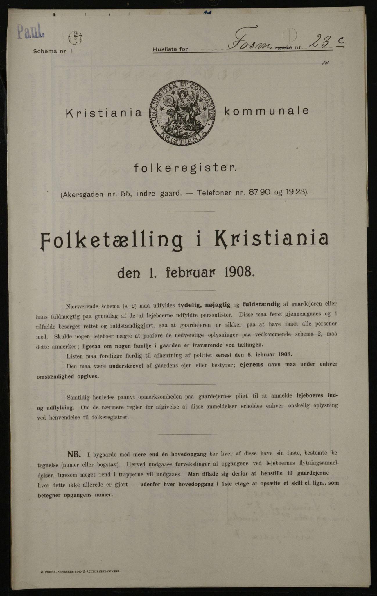 OBA, Kommunal folketelling 1.2.1908 for Kristiania kjøpstad, 1908, s. 22878