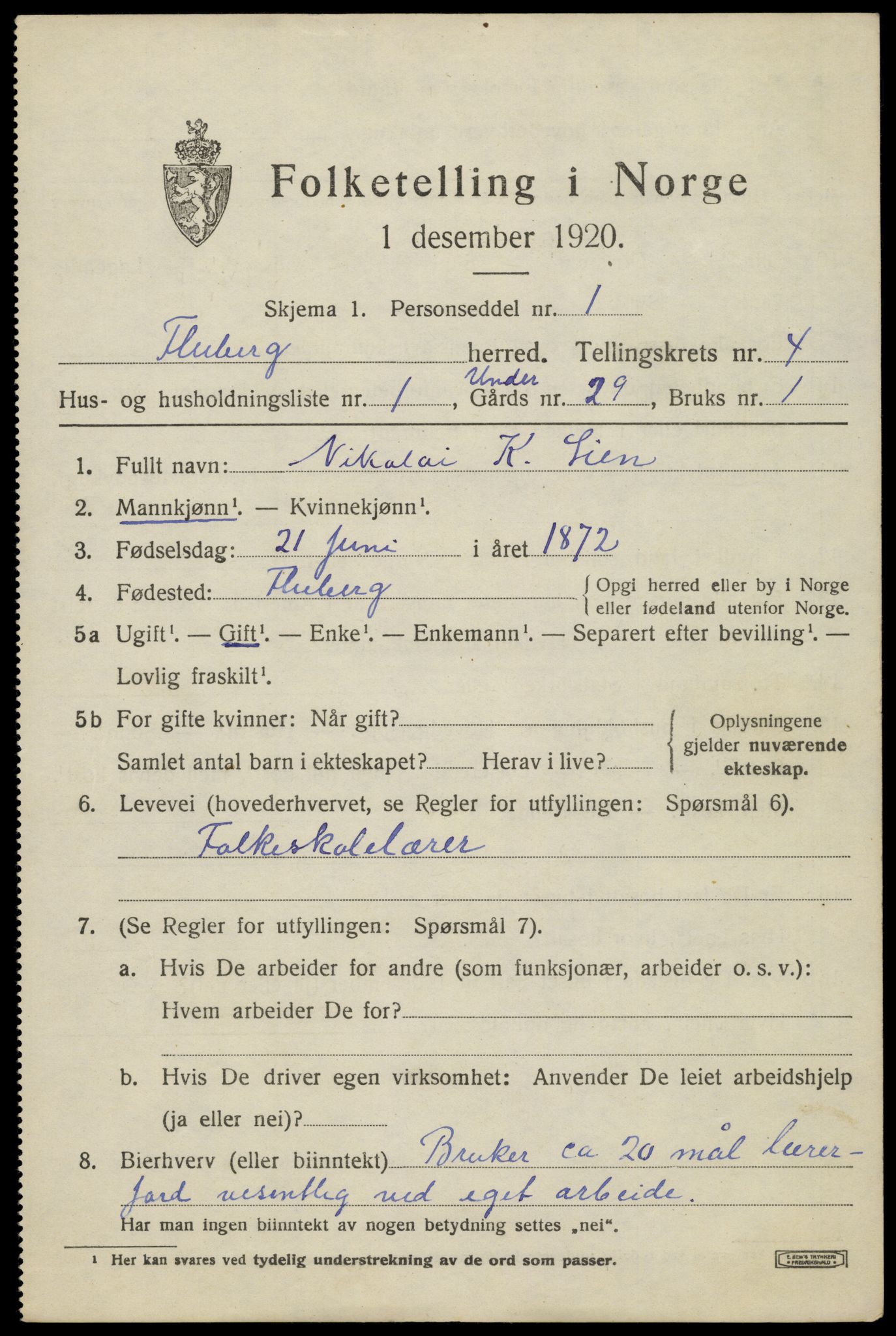 SAH, Folketelling 1920 for 0537 Fluberg herred, 1920, s. 3296