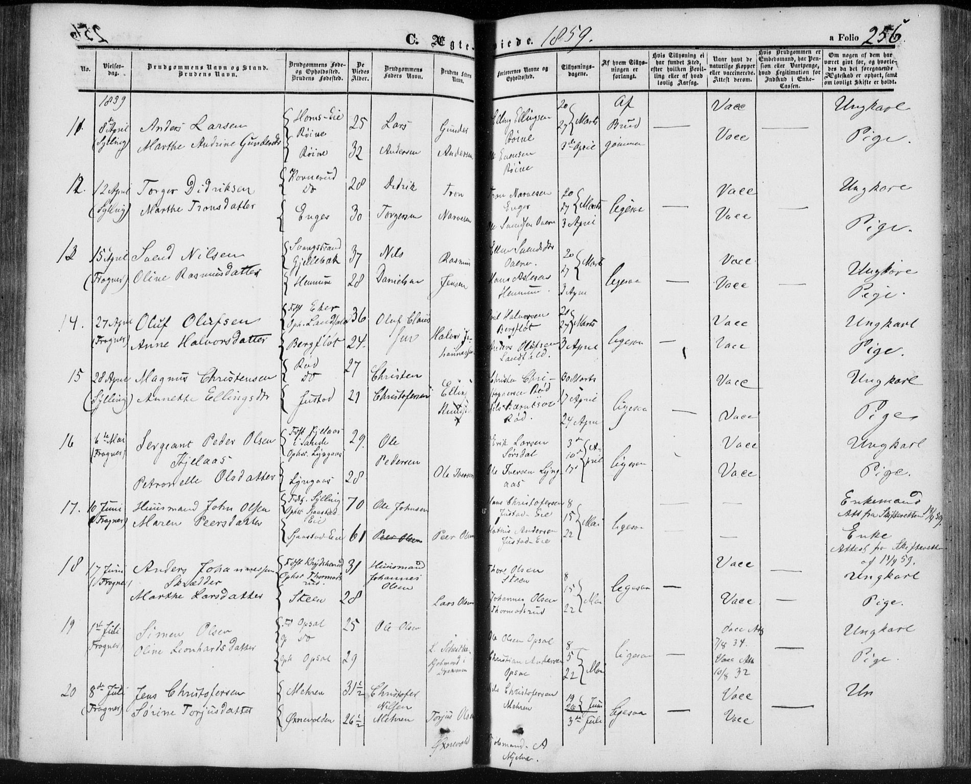 Lier kirkebøker, AV/SAKO-A-230/F/Fa/L0012: Ministerialbok nr. I 12, 1854-1864, s. 256