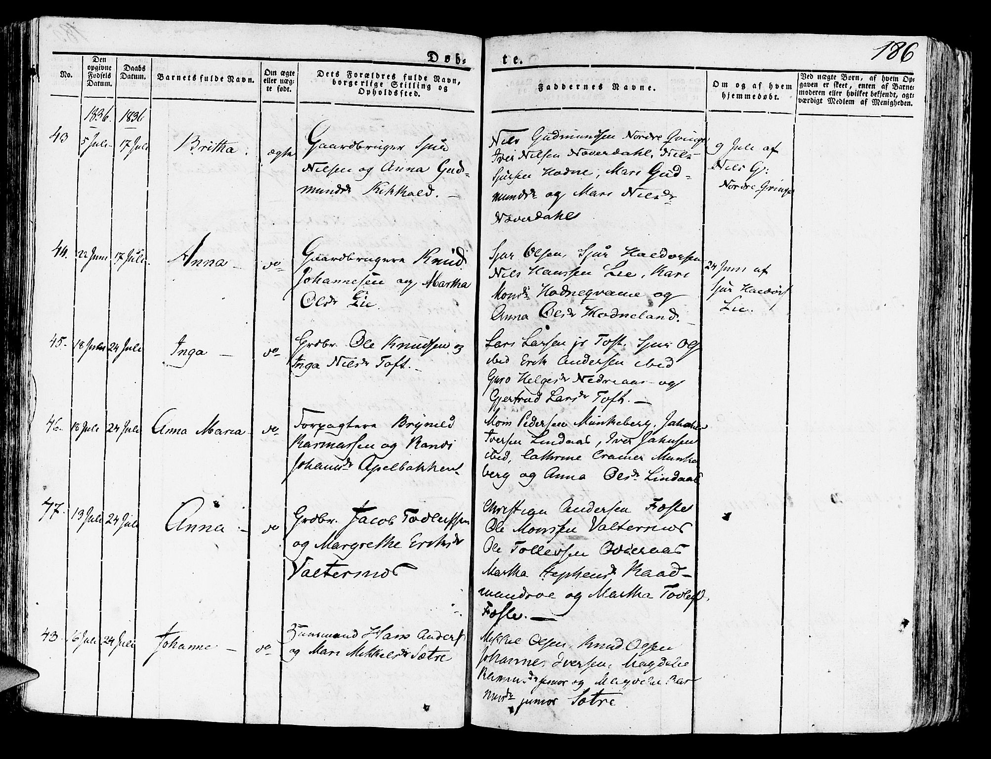 Lindås Sokneprestembete, AV/SAB-A-76701/H/Haa/Haaa/L0008: Ministerialbok nr. A 8, 1823-1836, s. 186