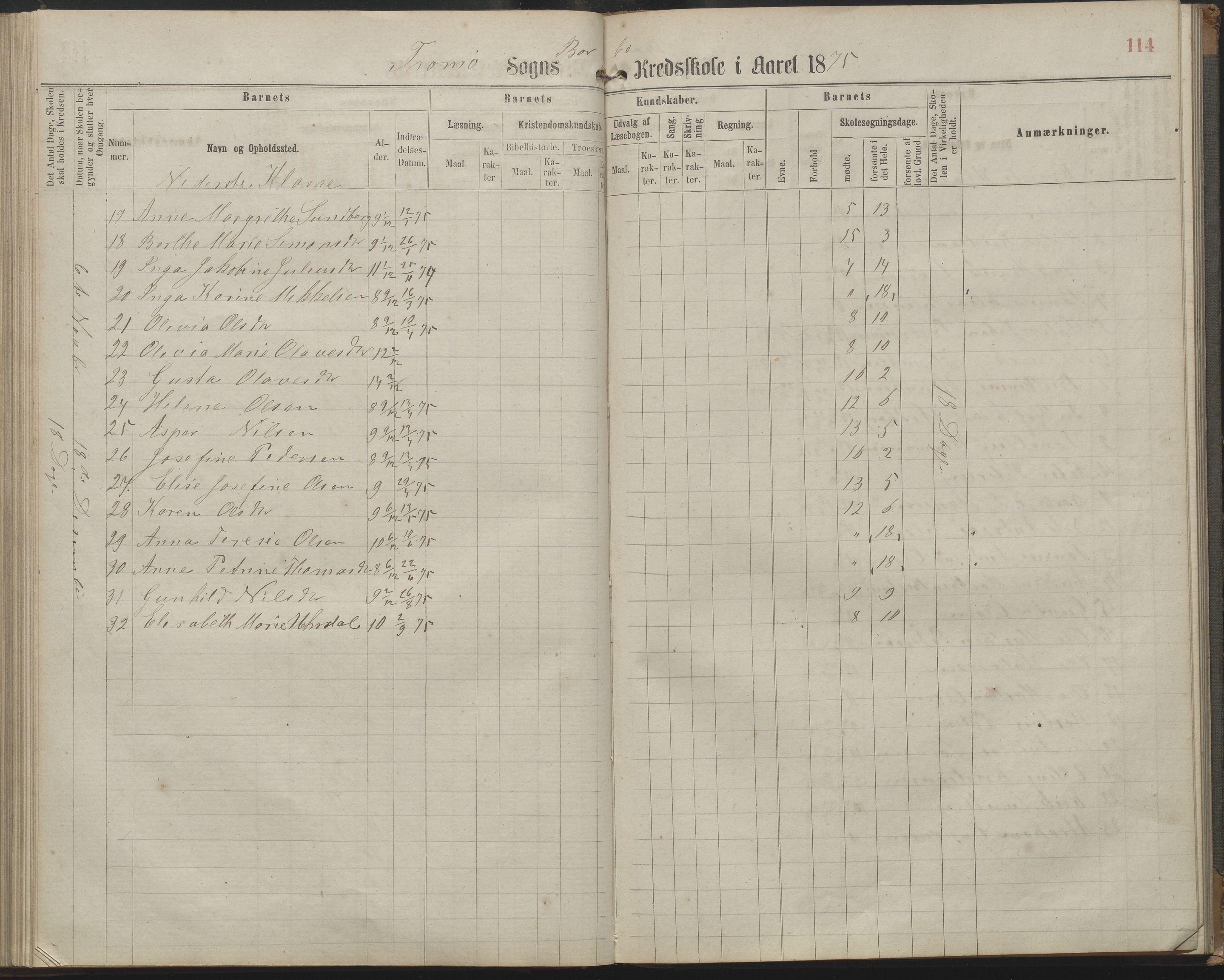 Arendal kommune, Katalog I, AAKS/KA0906-PK-I/07/L0161: Skoleprotokoll for 2. og 3. klasse, 1863-1877, s. 114