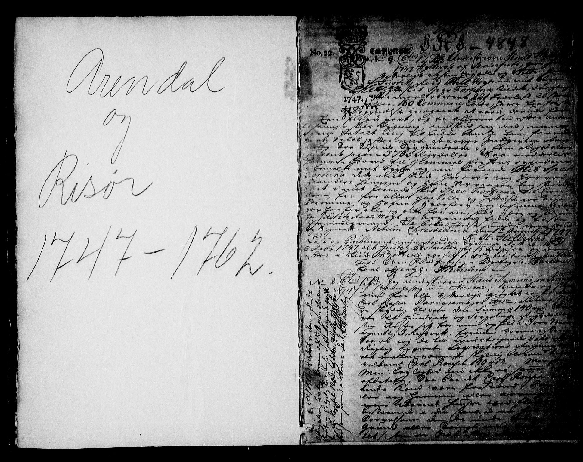 Arendal byfogd, SAK/1222-0001/G/Gb/Gba/L0003: Pantebok nr. 3, 1747-1763, s. 1