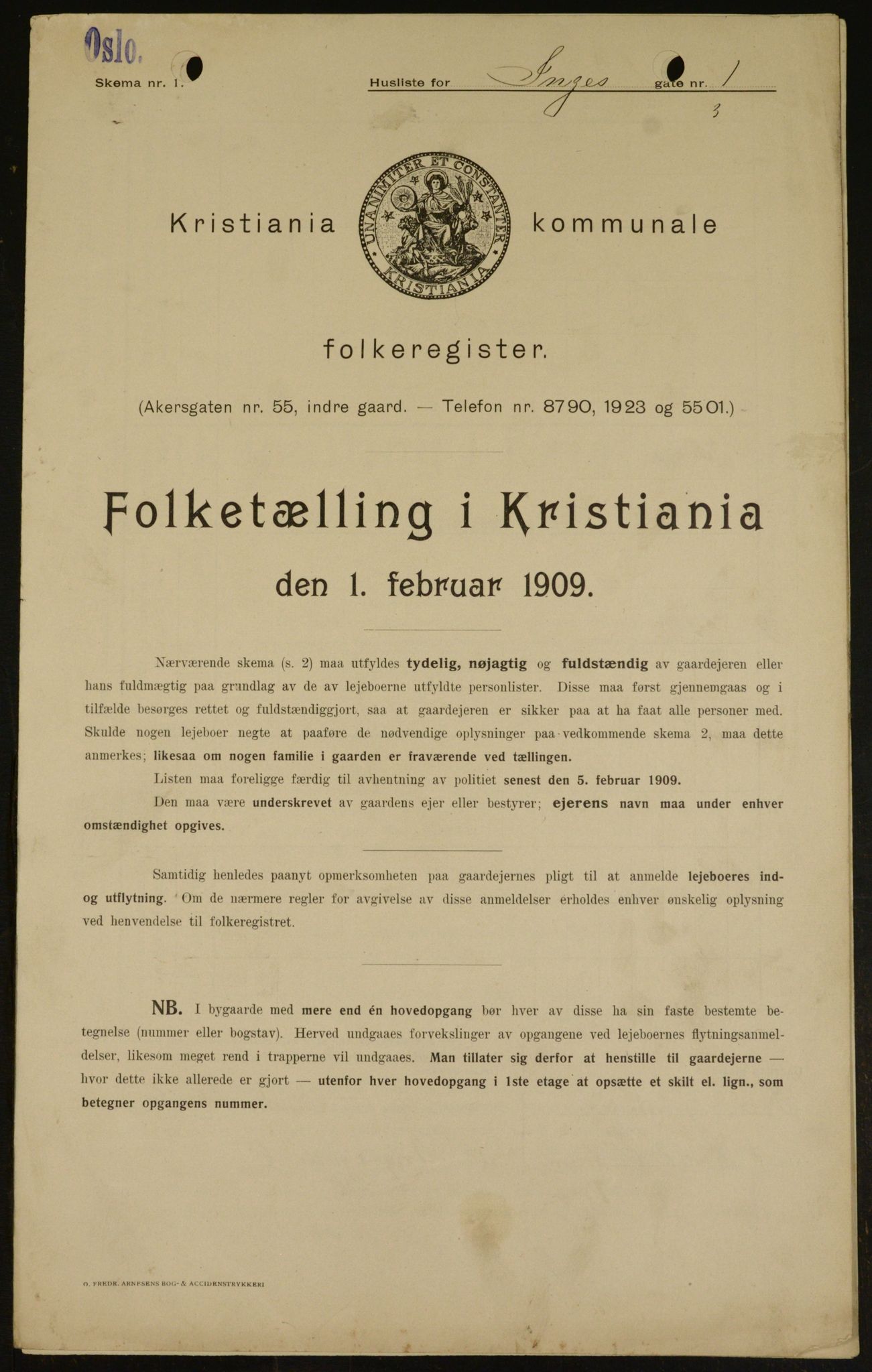 OBA, Kommunal folketelling 1.2.1909 for Kristiania kjøpstad, 1909, s. 40130