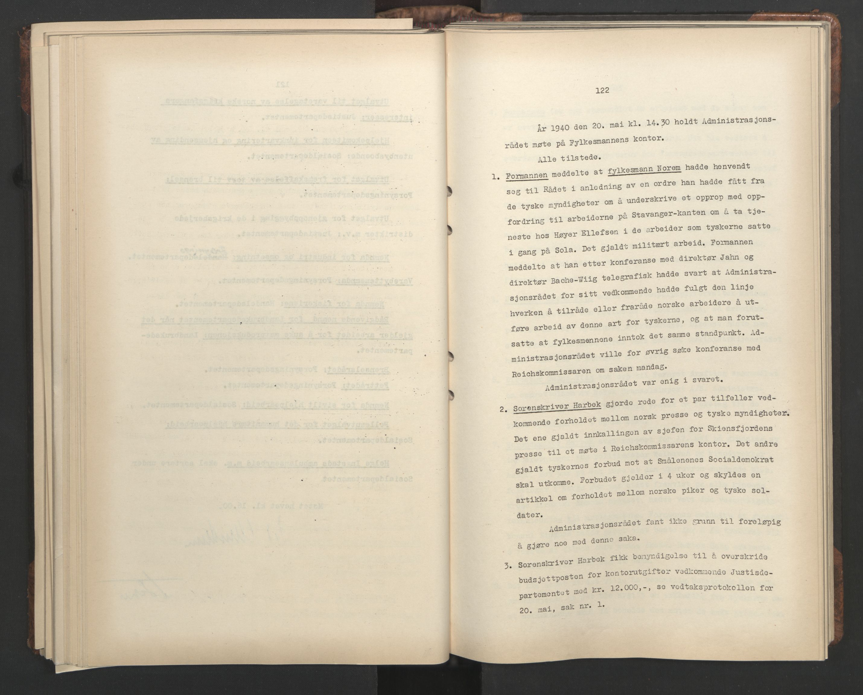 Administrasjonsrådet, AV/RA-S-1004/A/L0001: Møteprotokoll med tillegg 15/4-25/9, 1940, s. 122