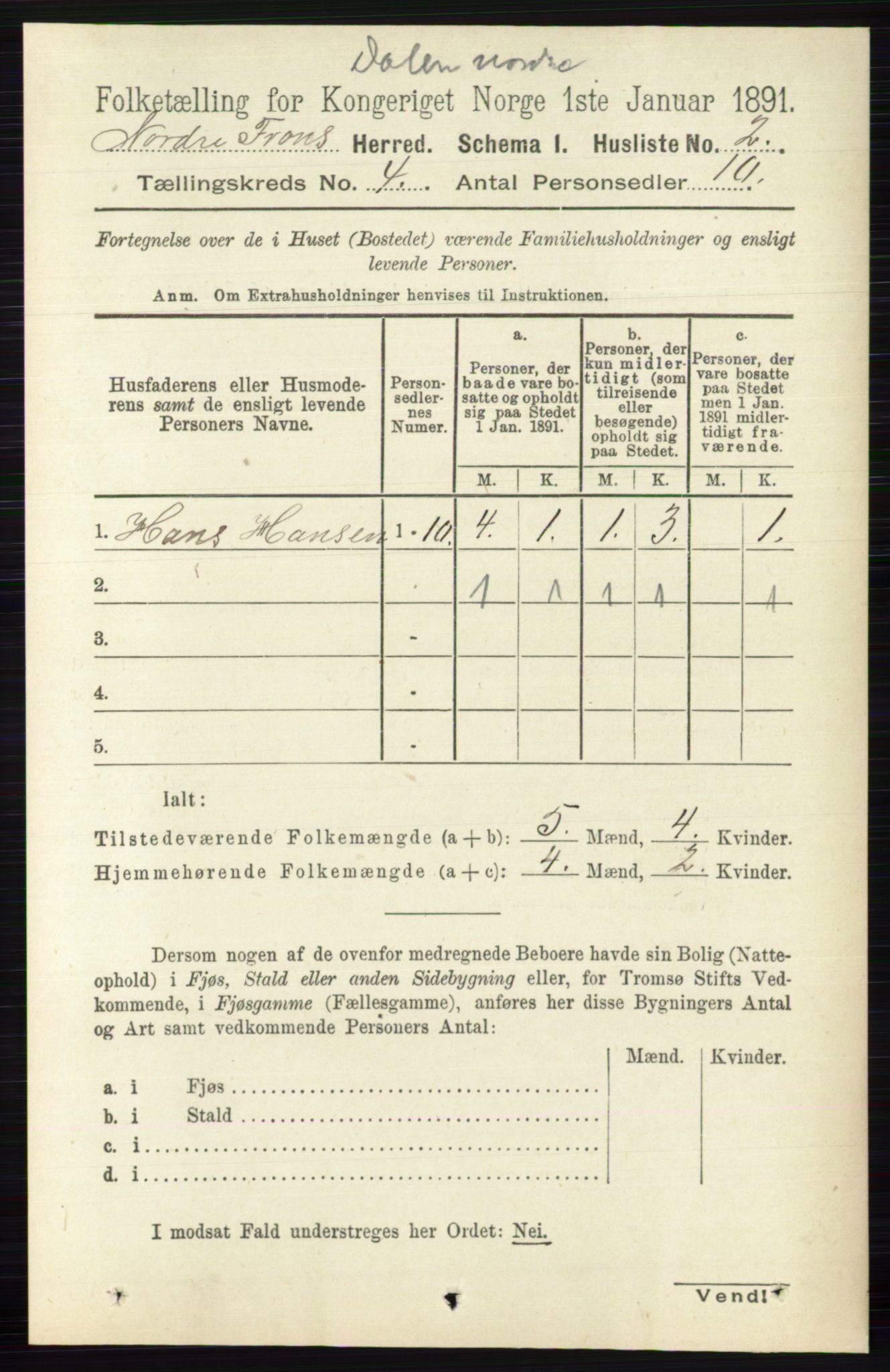 RA, Folketelling 1891 for 0518 Nord-Fron herred, 1891, s. 1385