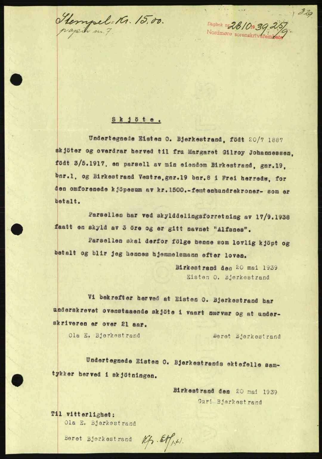 Nordmøre sorenskriveri, SAT/A-4132/1/2/2Ca: Pantebok nr. A87, 1939-1940, Dagboknr: 2810/1939
