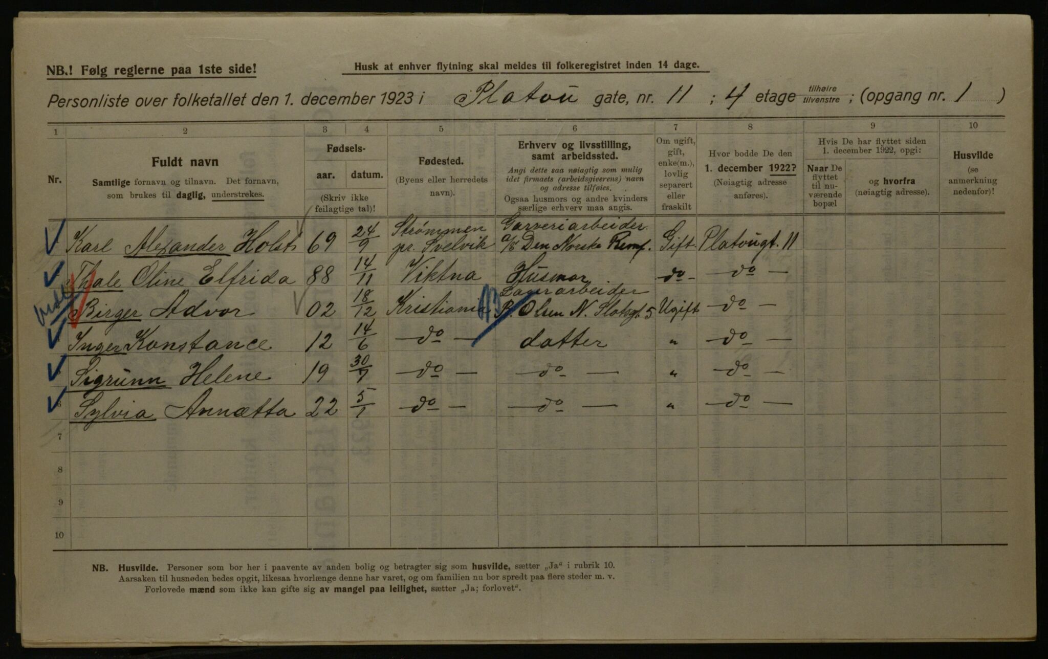 OBA, Kommunal folketelling 1.12.1923 for Kristiania, 1923, s. 88808