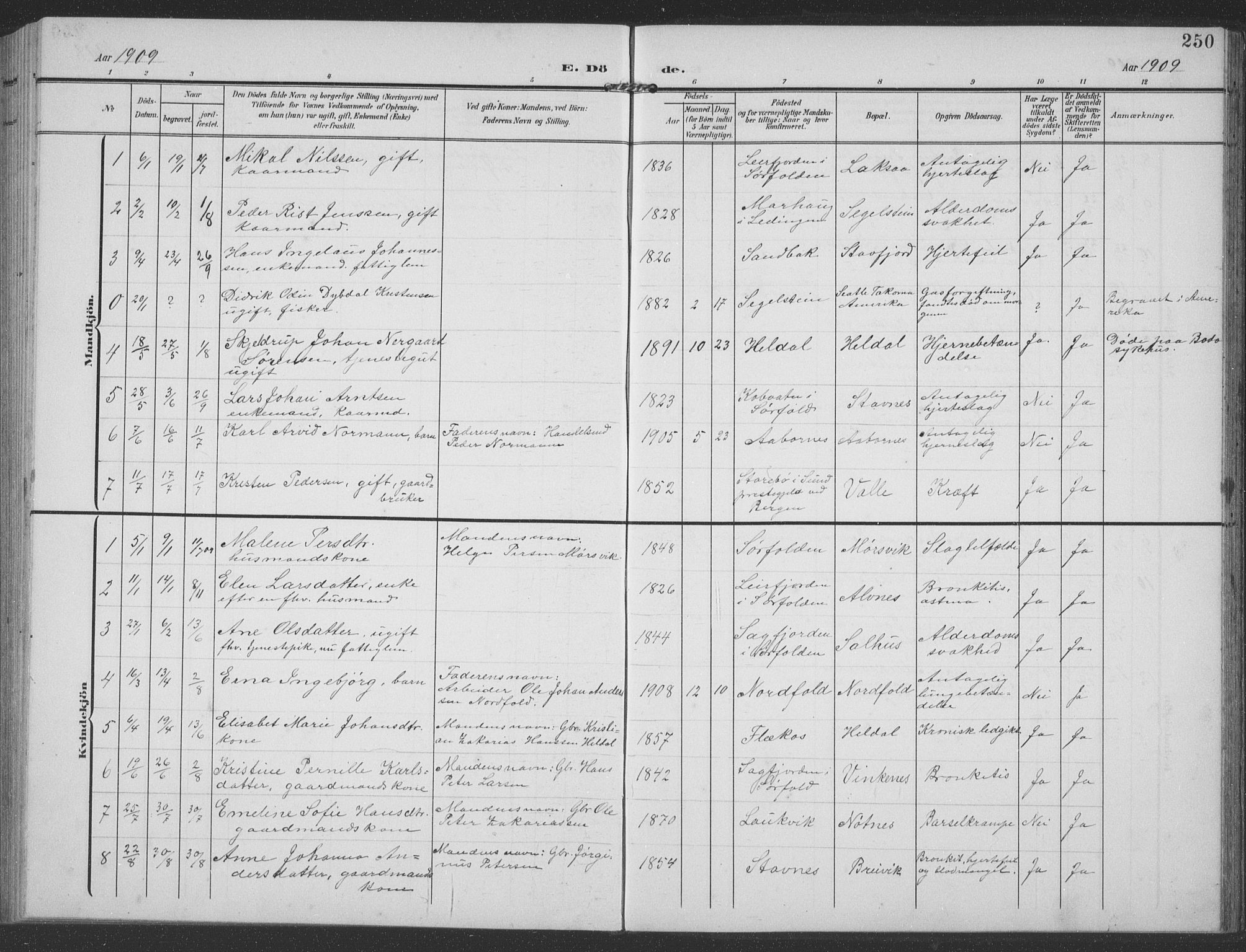 Ministerialprotokoller, klokkerbøker og fødselsregistre - Nordland, AV/SAT-A-1459/858/L0835: Klokkerbok nr. 858C02, 1904-1940, s. 250