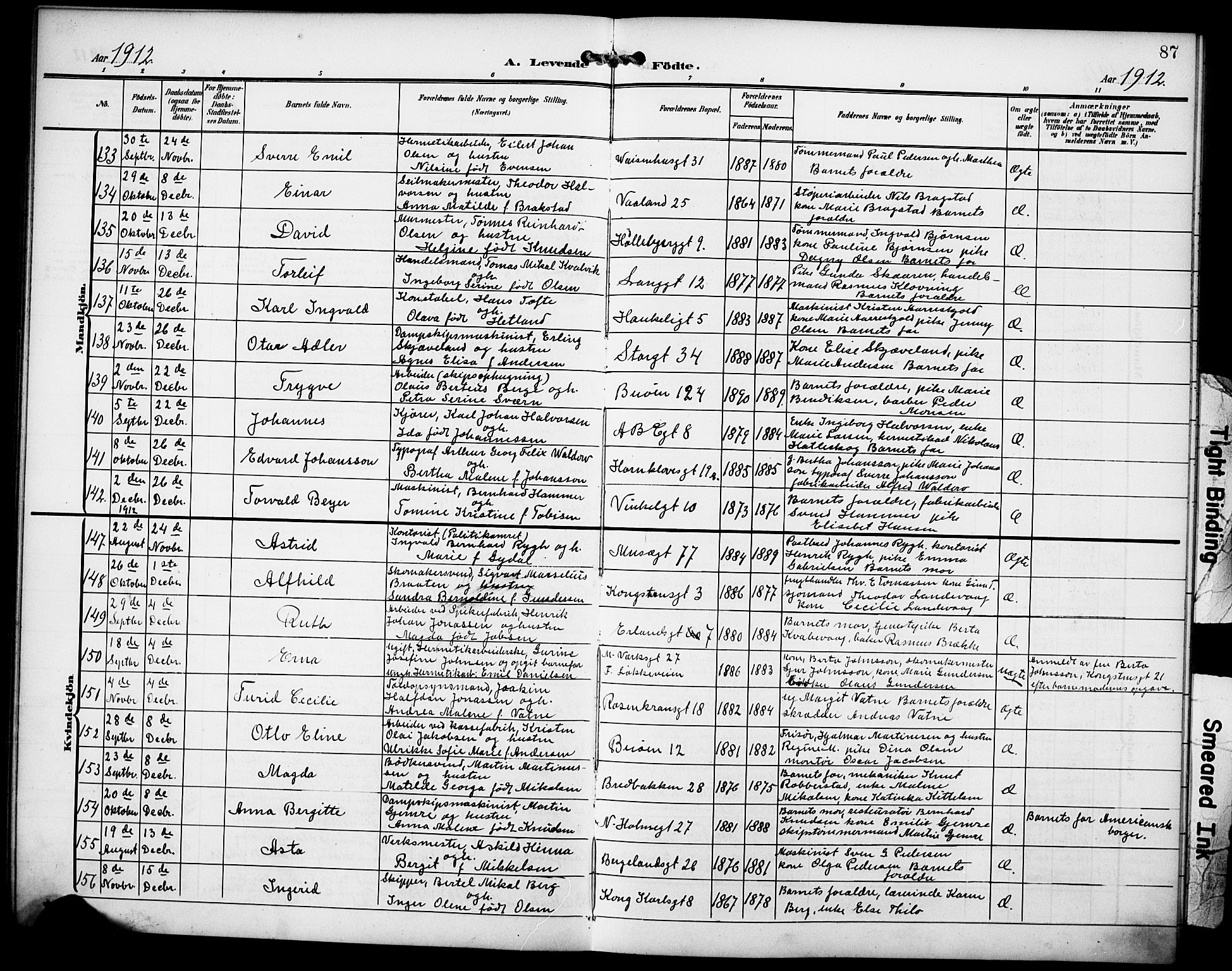 St. Petri sokneprestkontor, SAST/A-101813/001/30/30BB/L0010: Klokkerbok nr. B 10, 1905-1917, s. 87