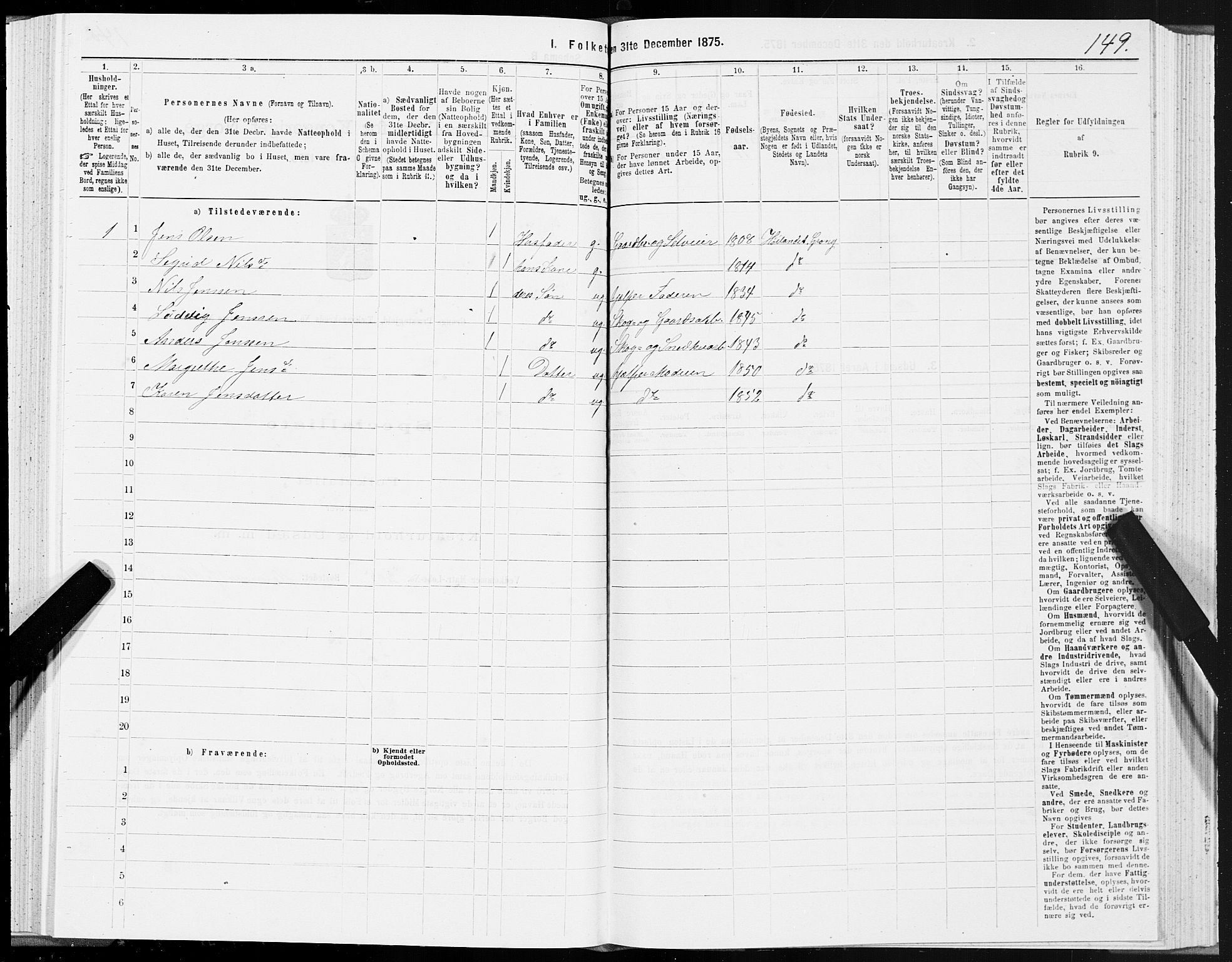 SAT, Folketelling 1875 for 1742P Grong prestegjeld, 1875, s. 3149