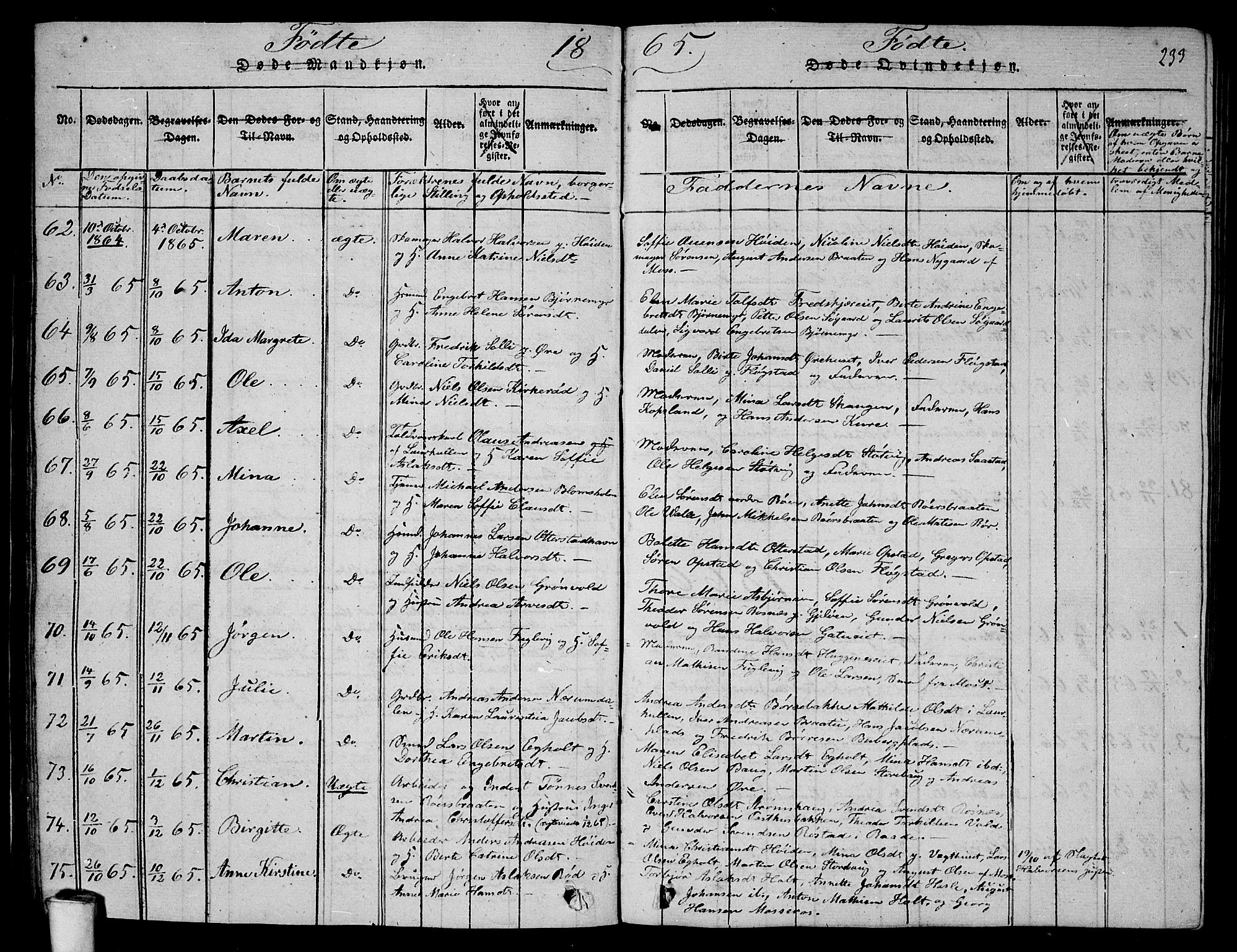 Rygge prestekontor Kirkebøker, AV/SAO-A-10084b/G/Ga/L0001: Klokkerbok nr. 1, 1814-1871, s. 232-233