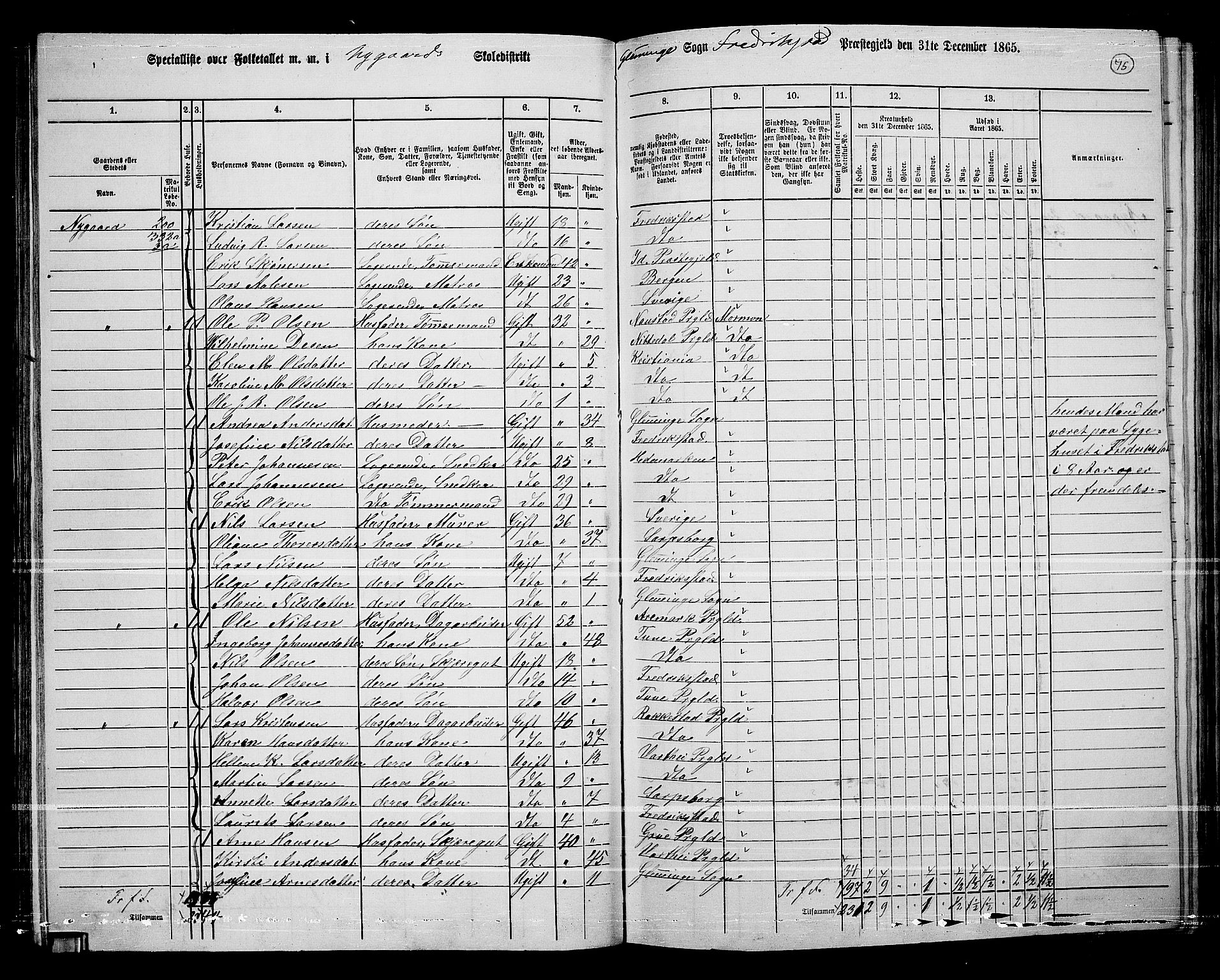 RA, Folketelling 1865 for 0132L Fredrikstad prestegjeld, Glemmen sokn, 1865, s. 71