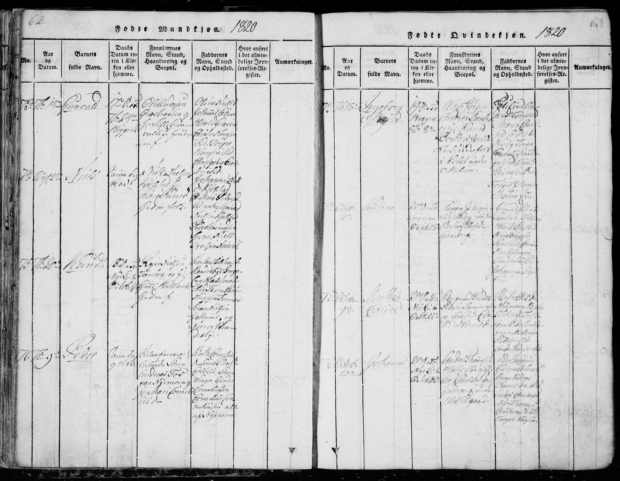 Modum kirkebøker, AV/SAKO-A-234/G/Ga/L0001: Klokkerbok nr. I 1, 1818-1824, s. 62-63