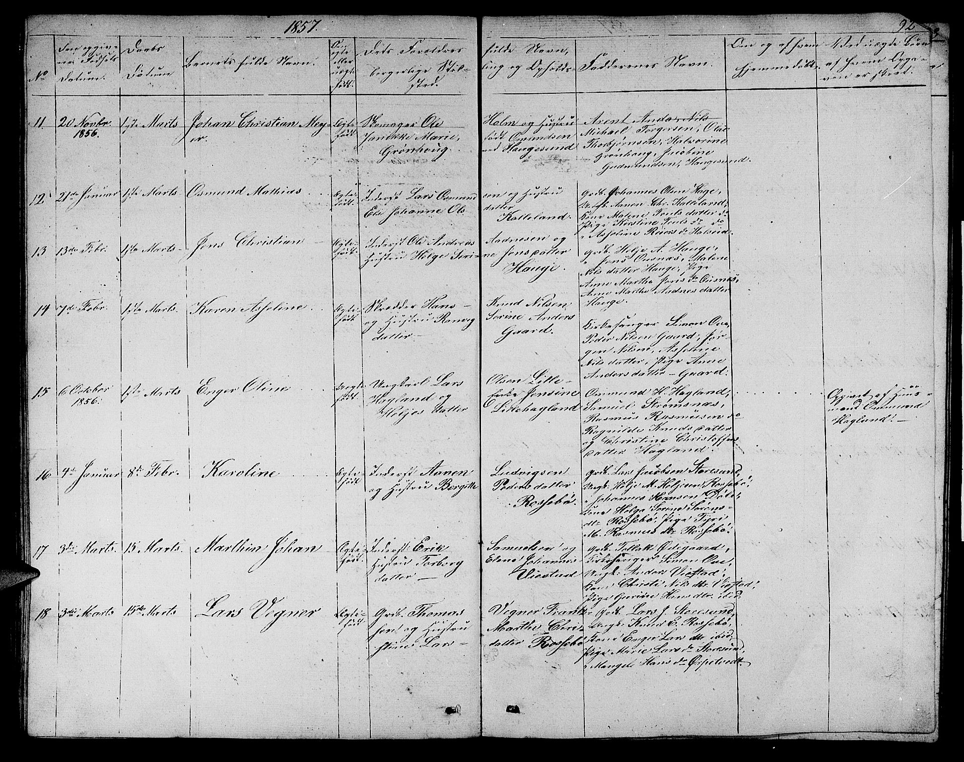 Torvastad sokneprestkontor, AV/SAST-A -101857/H/Ha/Hab/L0004: Klokkerbok nr. B 4, 1850-1864, s. 92