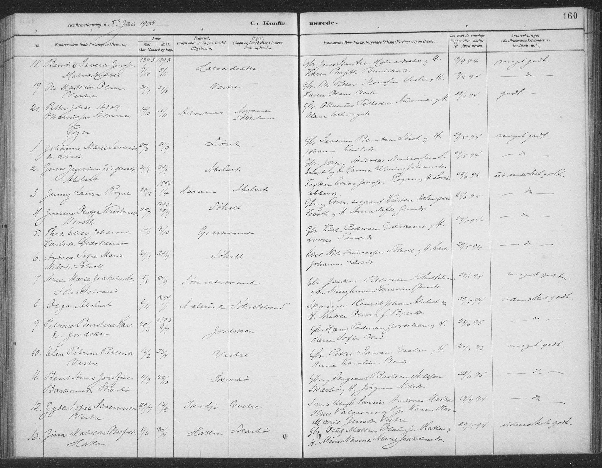 Ministerialprotokoller, klokkerbøker og fødselsregistre - Møre og Romsdal, SAT/A-1454/522/L0316: Ministerialbok nr. 522A11, 1890-1911, s. 160