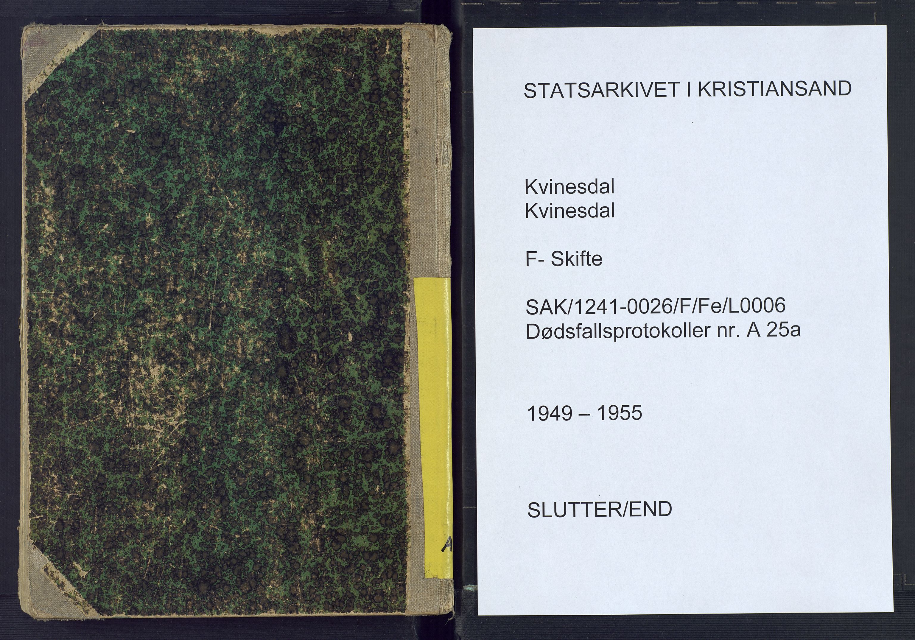 Kvinesdal lensmannskontor, SAK/1241-0026/F/Fe/L0006: Dødsfallsprotokoll nr A25a, 1949-1955
