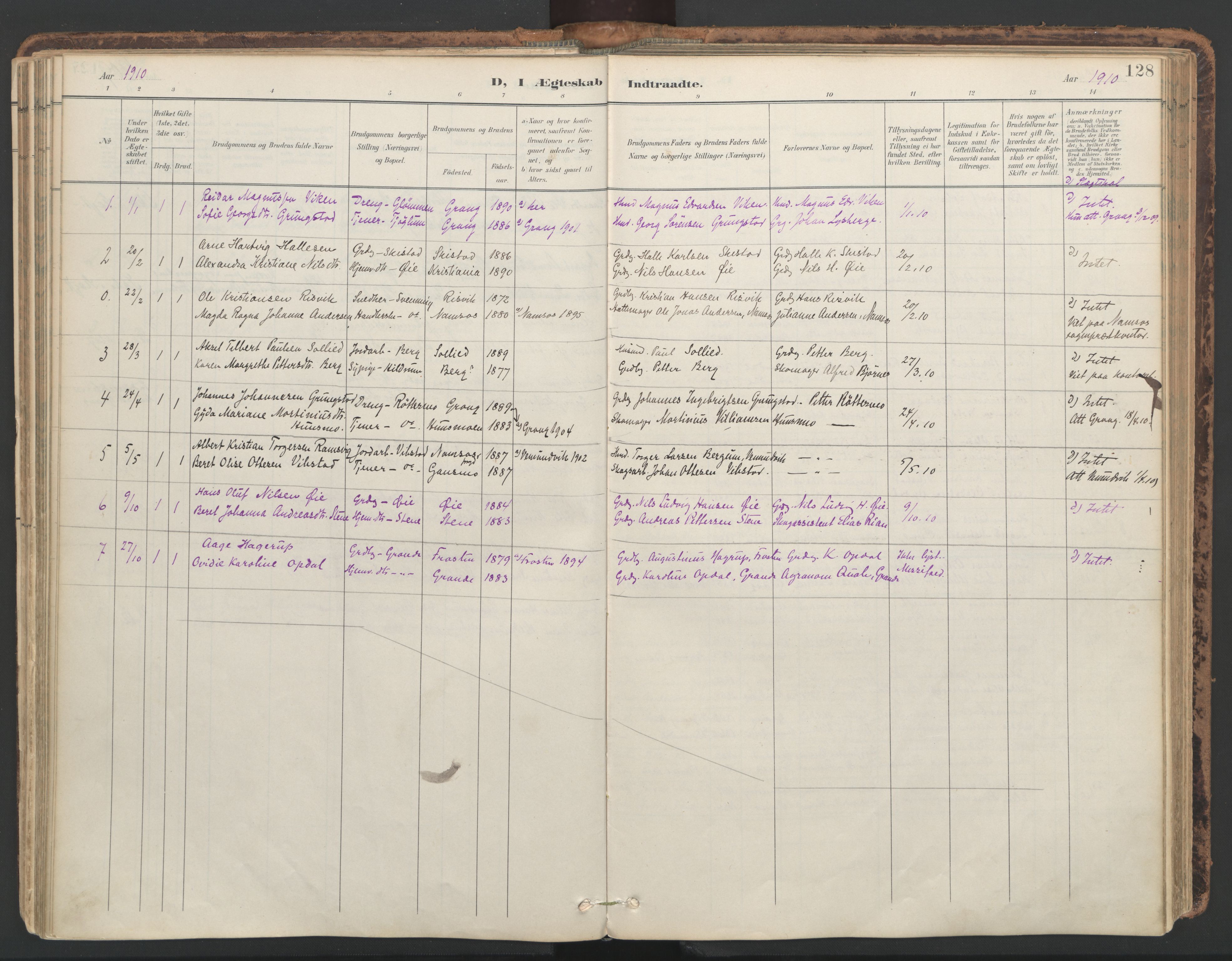 Ministerialprotokoller, klokkerbøker og fødselsregistre - Nord-Trøndelag, SAT/A-1458/764/L0556: Ministerialbok nr. 764A11, 1897-1924, s. 128