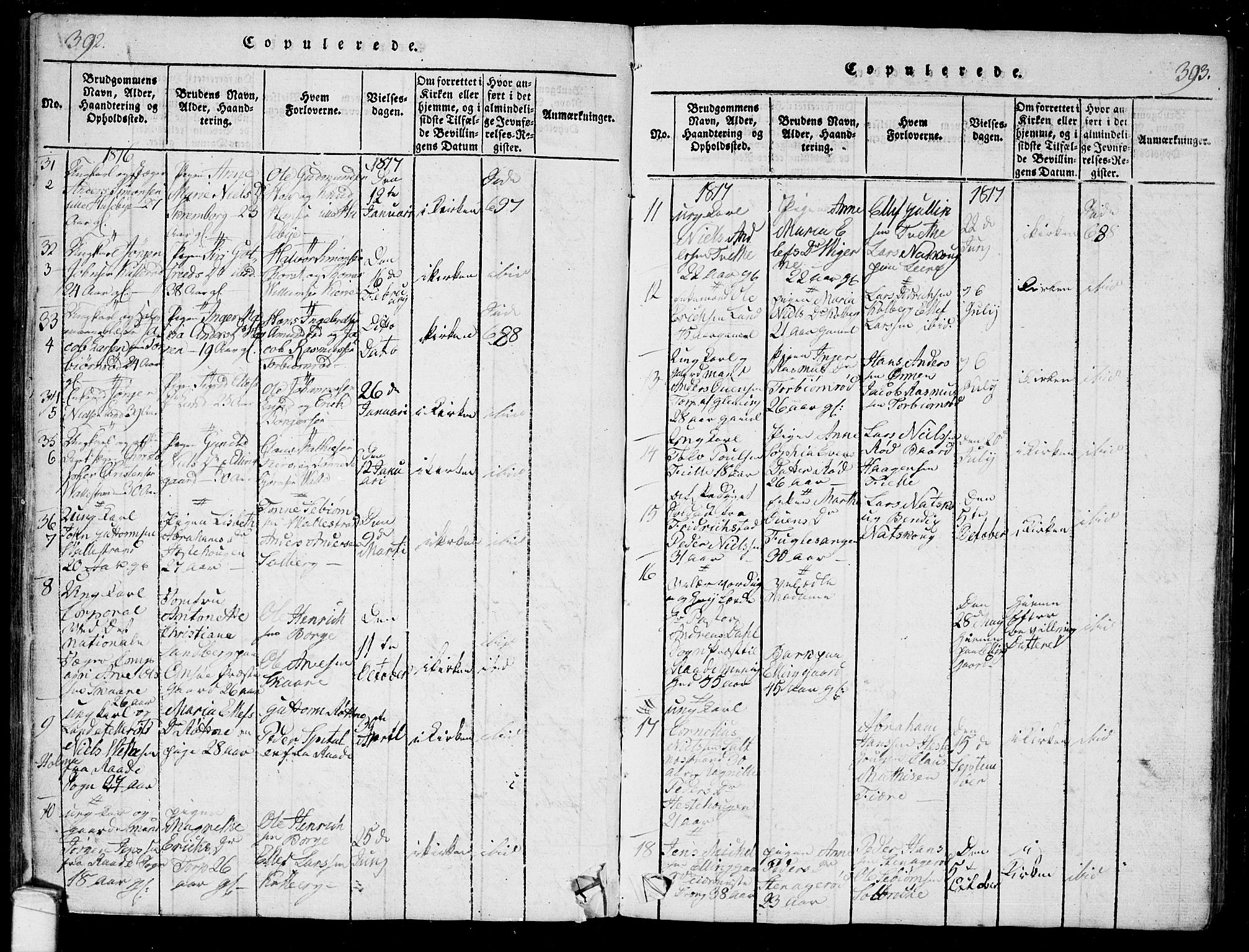 Onsøy prestekontor Kirkebøker, AV/SAO-A-10914/F/Fa/L0002: Ministerialbok nr. I 2, 1814-1840, s. 392-393