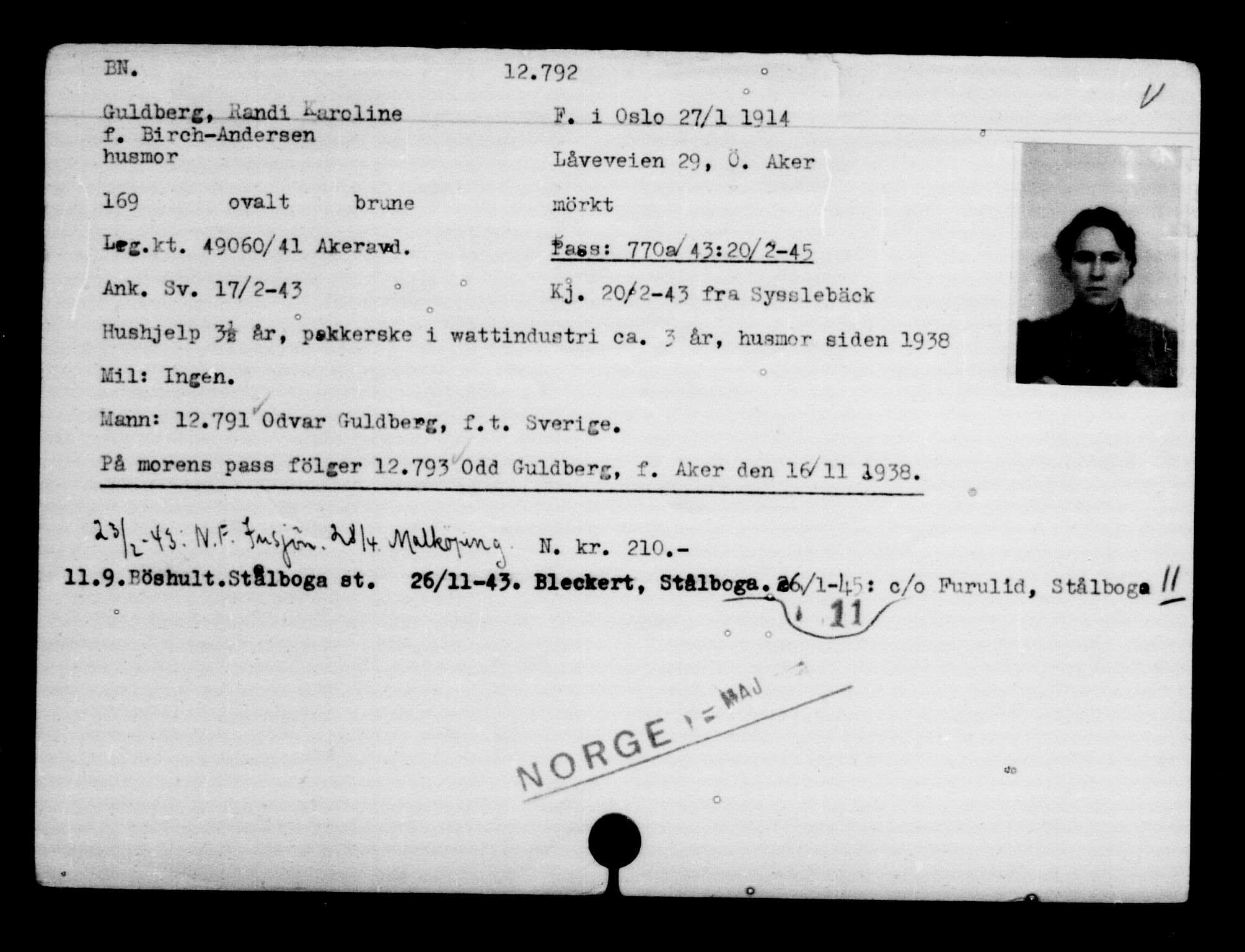 Den Kgl. Norske Legasjons Flyktningskontor, AV/RA-S-6753/V/Va/L0007: Kjesäterkartoteket.  Flyktningenr. 12700-15723, 1940-1945, s. 105