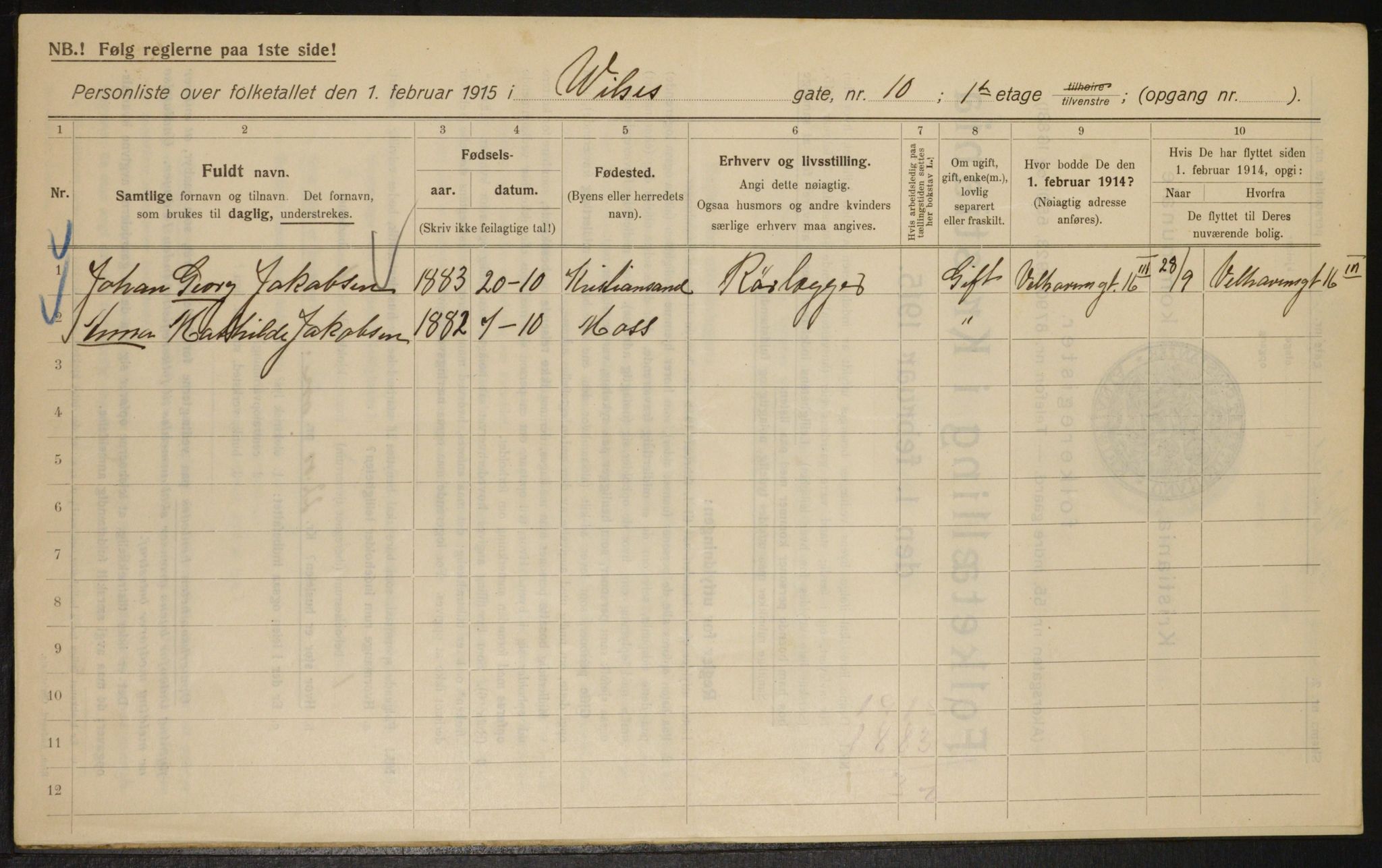 OBA, Kommunal folketelling 1.2.1915 for Kristiania, 1915, s. 129071