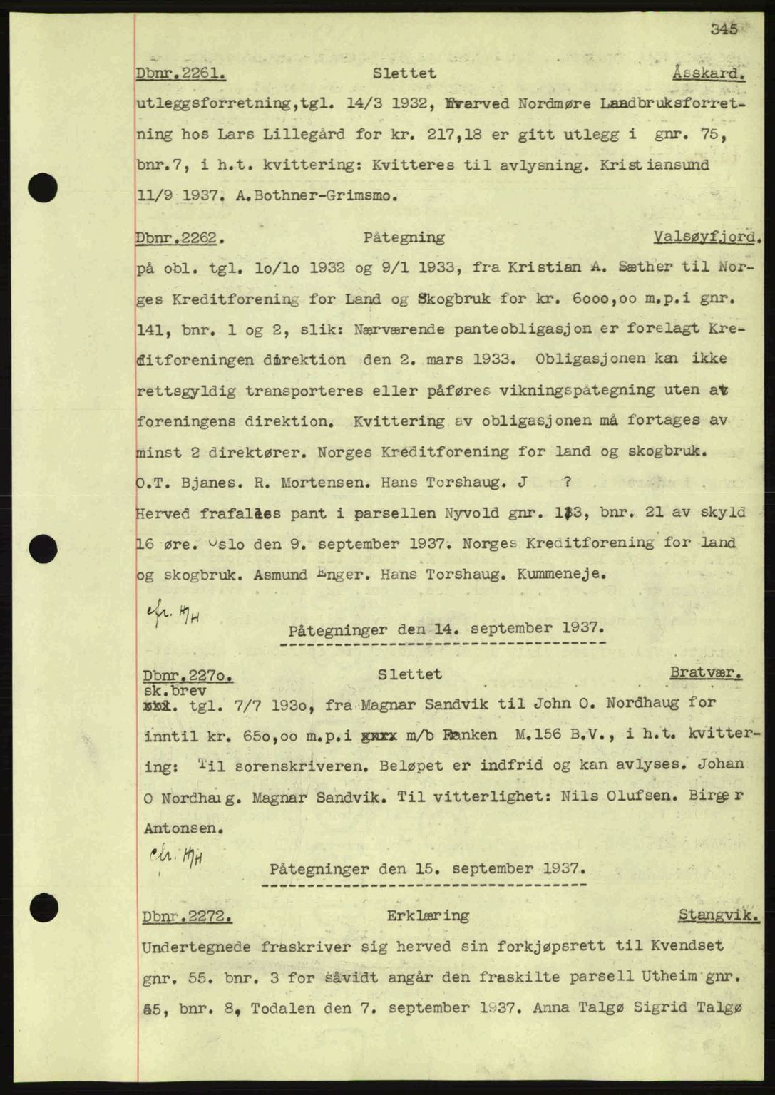 Nordmøre sorenskriveri, SAT/A-4132/1/2/2Ca: Pantebok nr. C80, 1936-1939, Dagboknr: 2261/1937