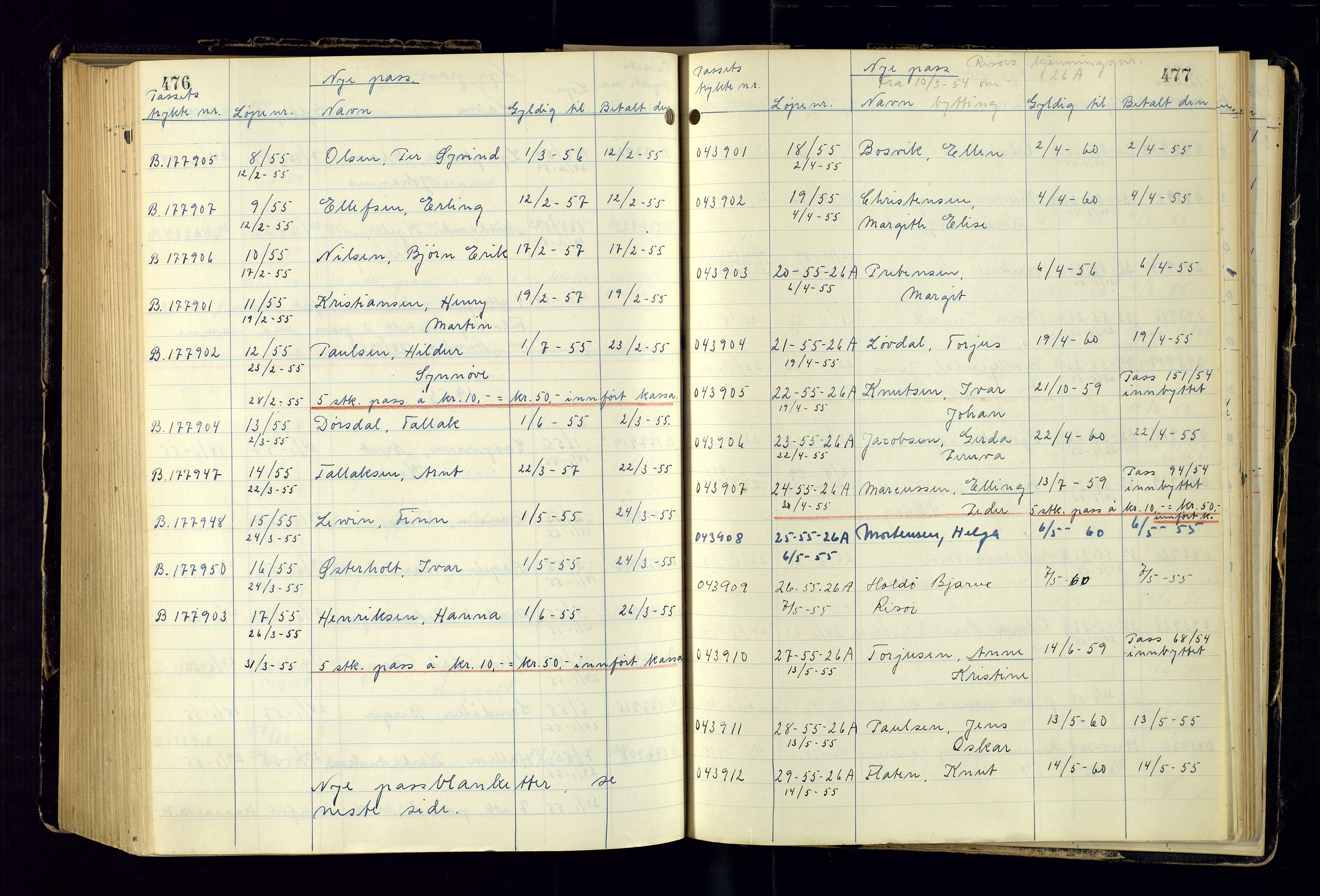 Risør politistasjon, AV/SAK-1243-0006/K/Ka/L0001/0002: Passprotokoller / Passprotokoll, 1946-1963, s. 476-477