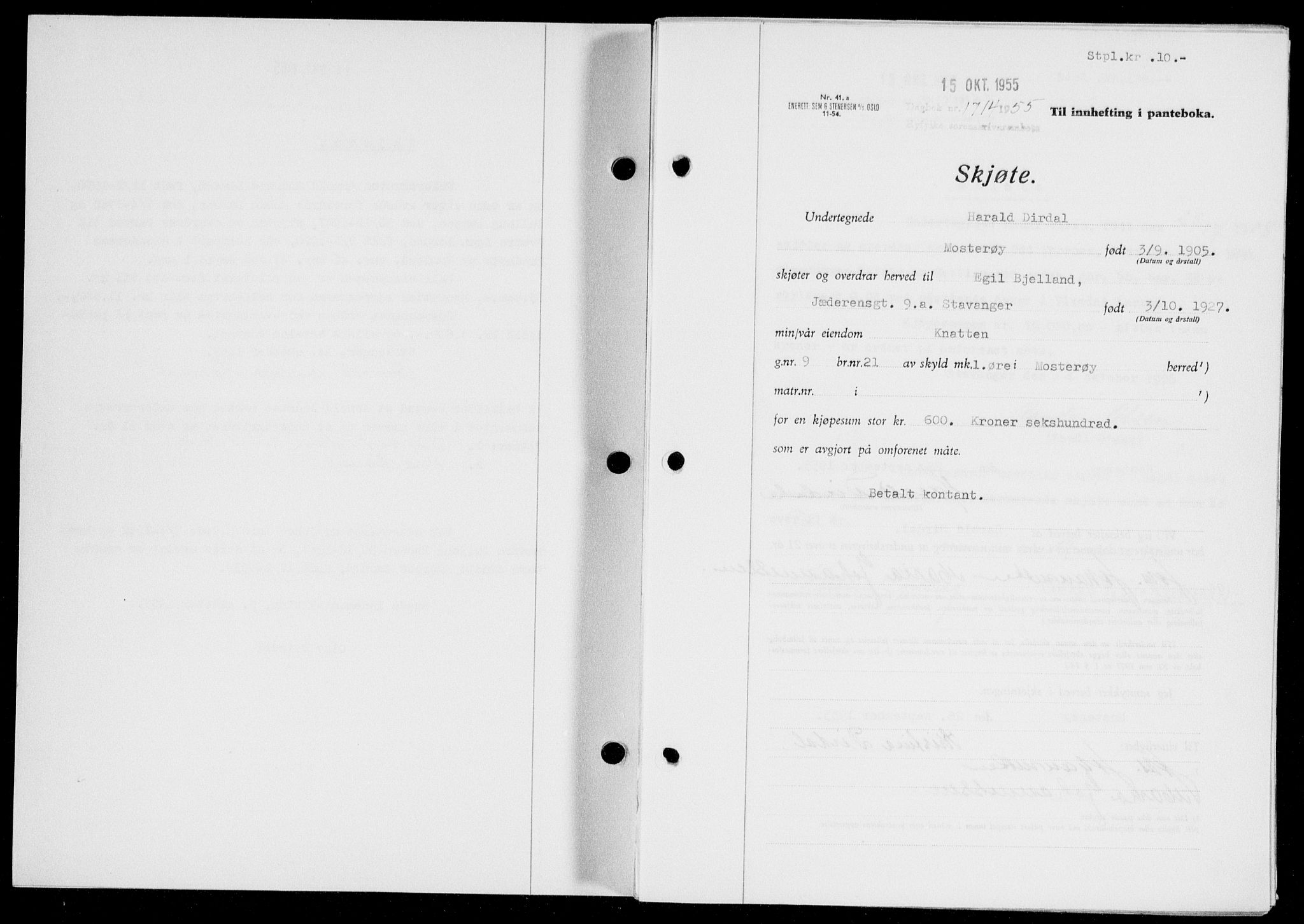 Ryfylke tingrett, SAST/A-100055/001/II/IIB/L0130: Pantebok nr. 109, 1955-1955, Dagboknr: 1714/1955