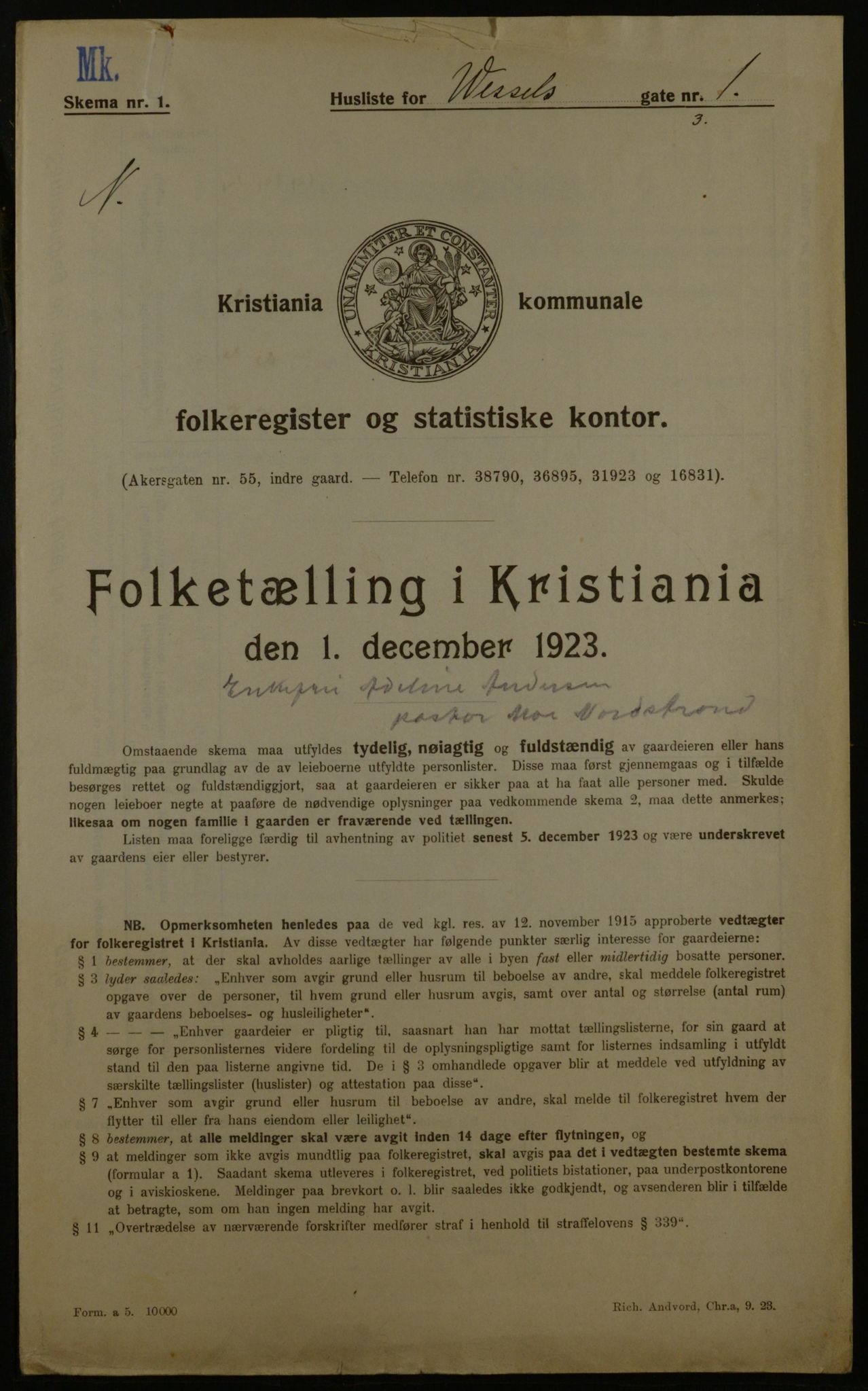 OBA, Kommunal folketelling 1.12.1923 for Kristiania, 1923, s. 141158