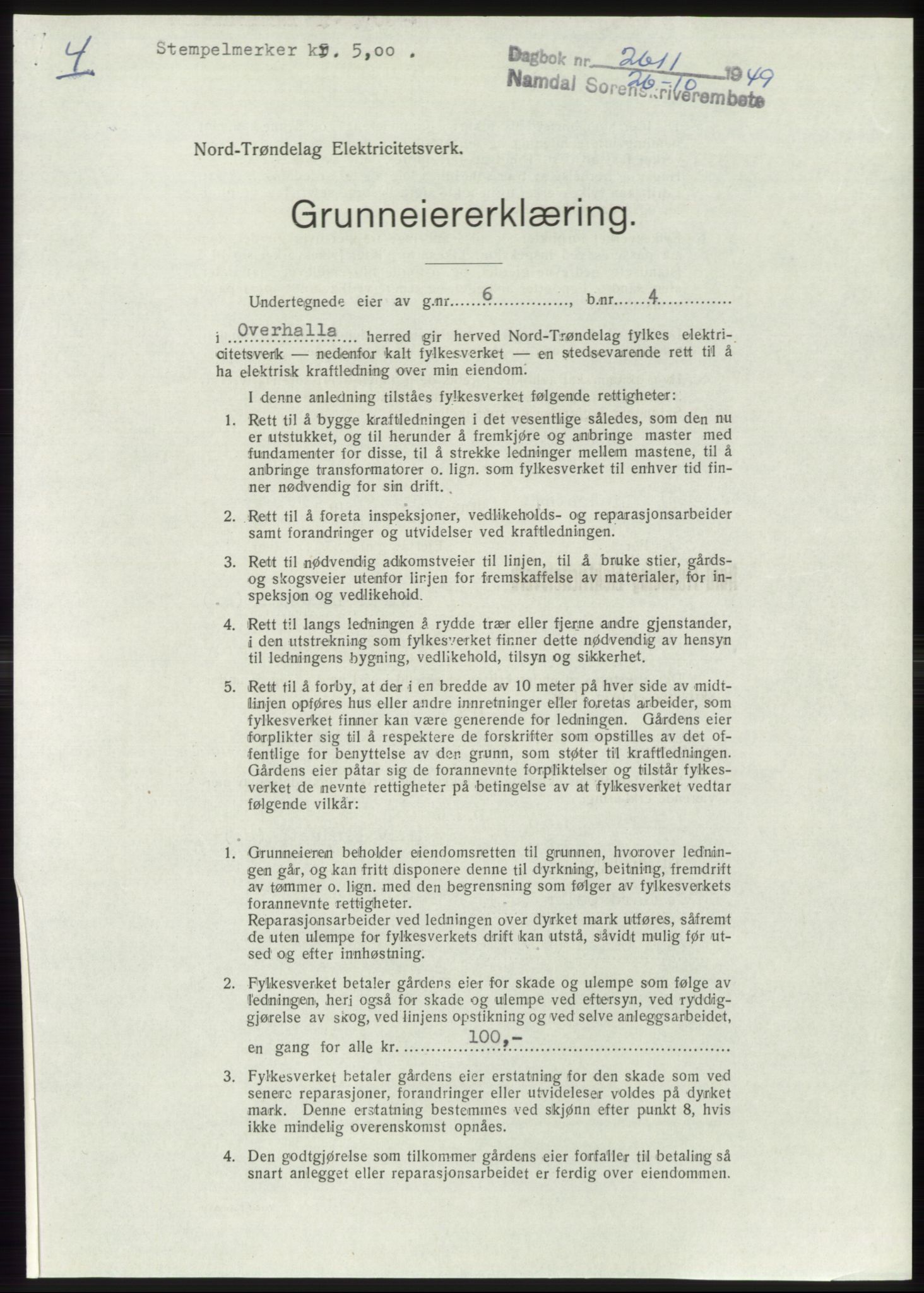 Namdal sorenskriveri, SAT/A-4133/1/2/2C: Pantebok nr. -, 1949-1949, Dagboknr: 2611/1949