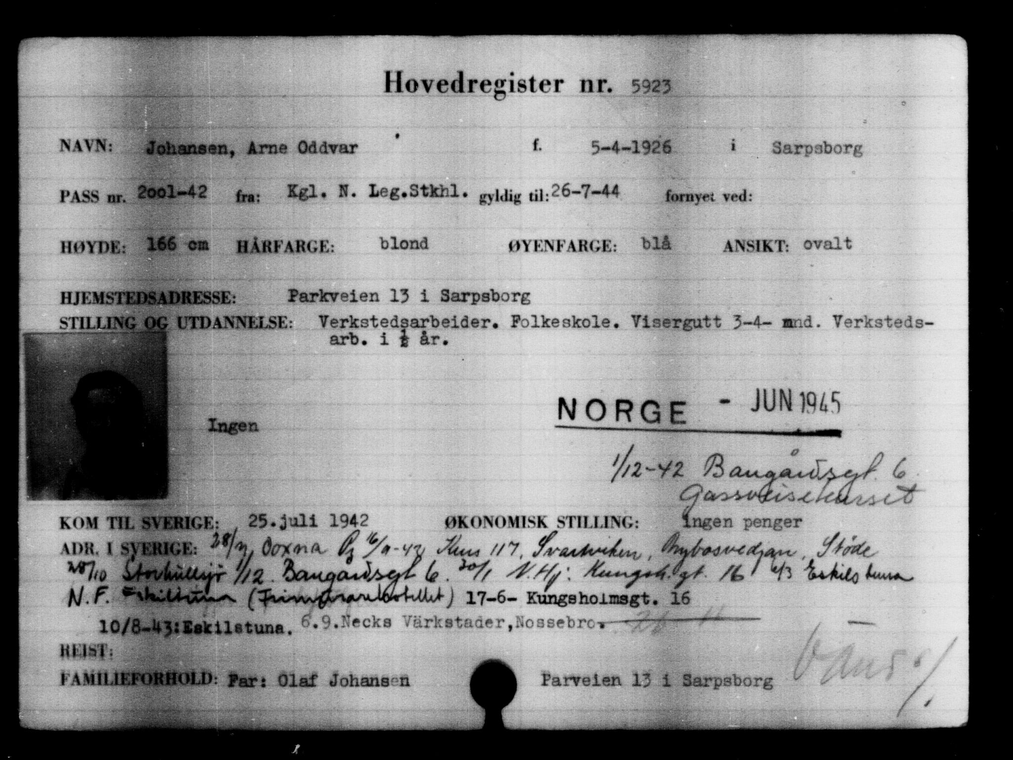 Utenriksstasjonene, Legasjonen i Stockholm, Flyktningkontoret, AV/RA-S-6753/V/Va/L0004: Kjesäterkartoteket, flyktninger med registreringsnr. 3496-6610, 1940-1945, s. 2831