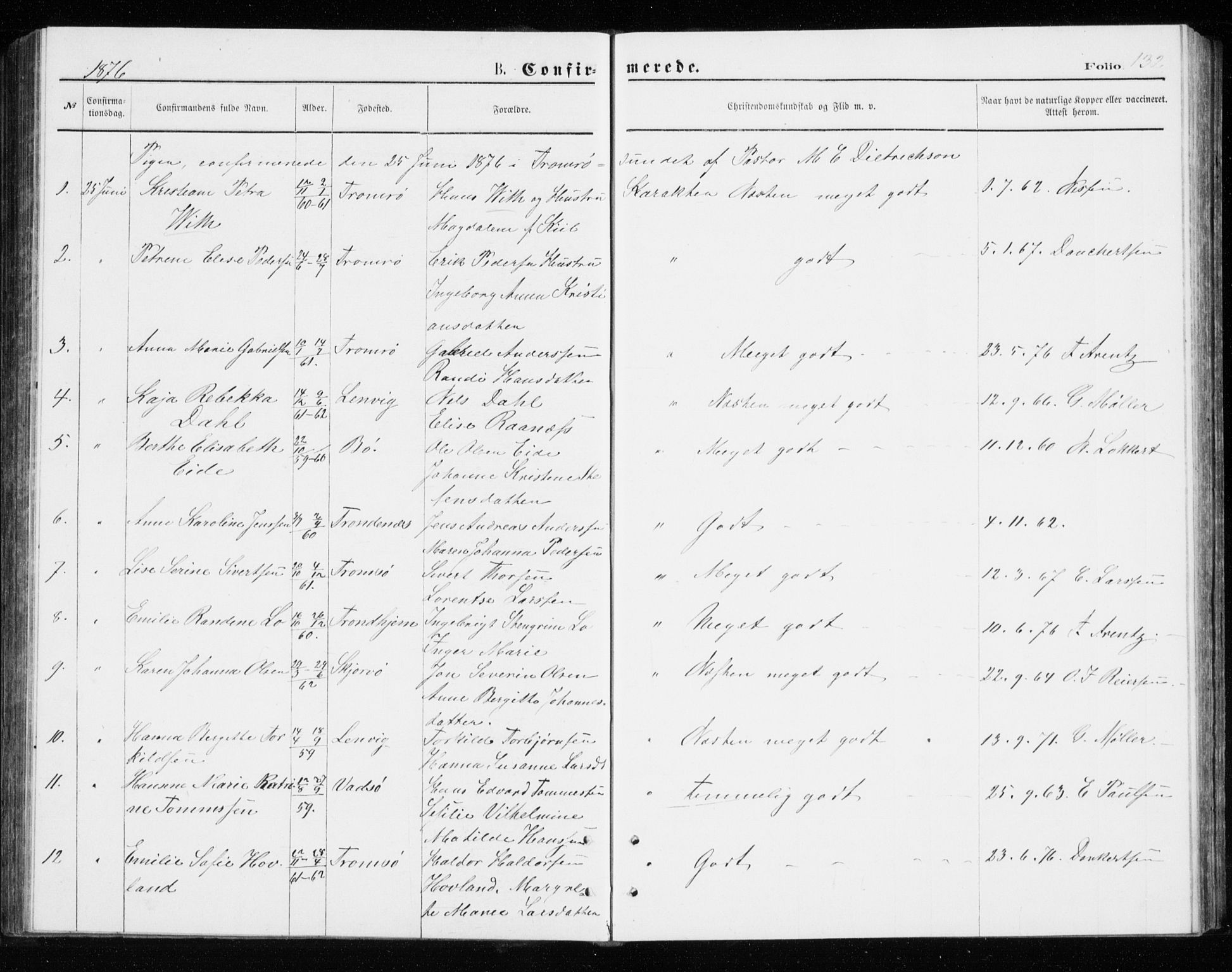 Tromsø sokneprestkontor/stiftsprosti/domprosti, AV/SATØ-S-1343/G/Gb/L0008klokker: Klokkerbok nr. 8, 1875-1879, s. 132