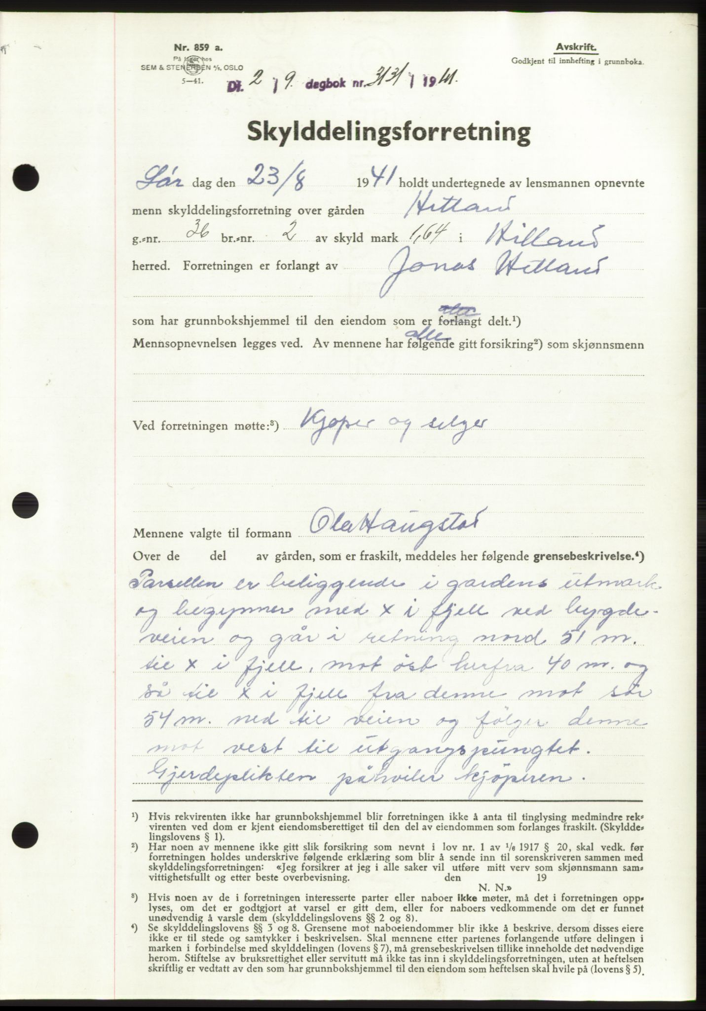 Jæren sorenskriveri, SAST/A-100310/03/G/Gba/L0081: Pantebok, 1941-1941, Dagboknr: 3131/1941