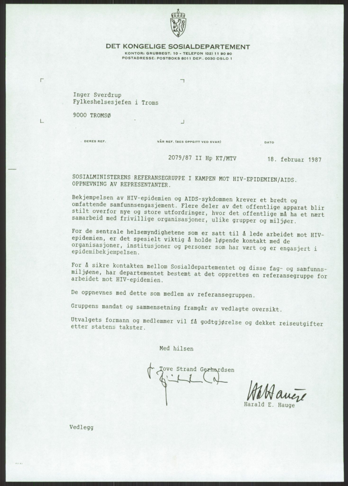 Sosialdepartementet, Administrasjons-, trygde-, plan- og helseavdelingen, AV/RA-S-6179/D/L2240/0003: -- / 619 Diverse. HIV/AIDS, 1986-1987, s. 125