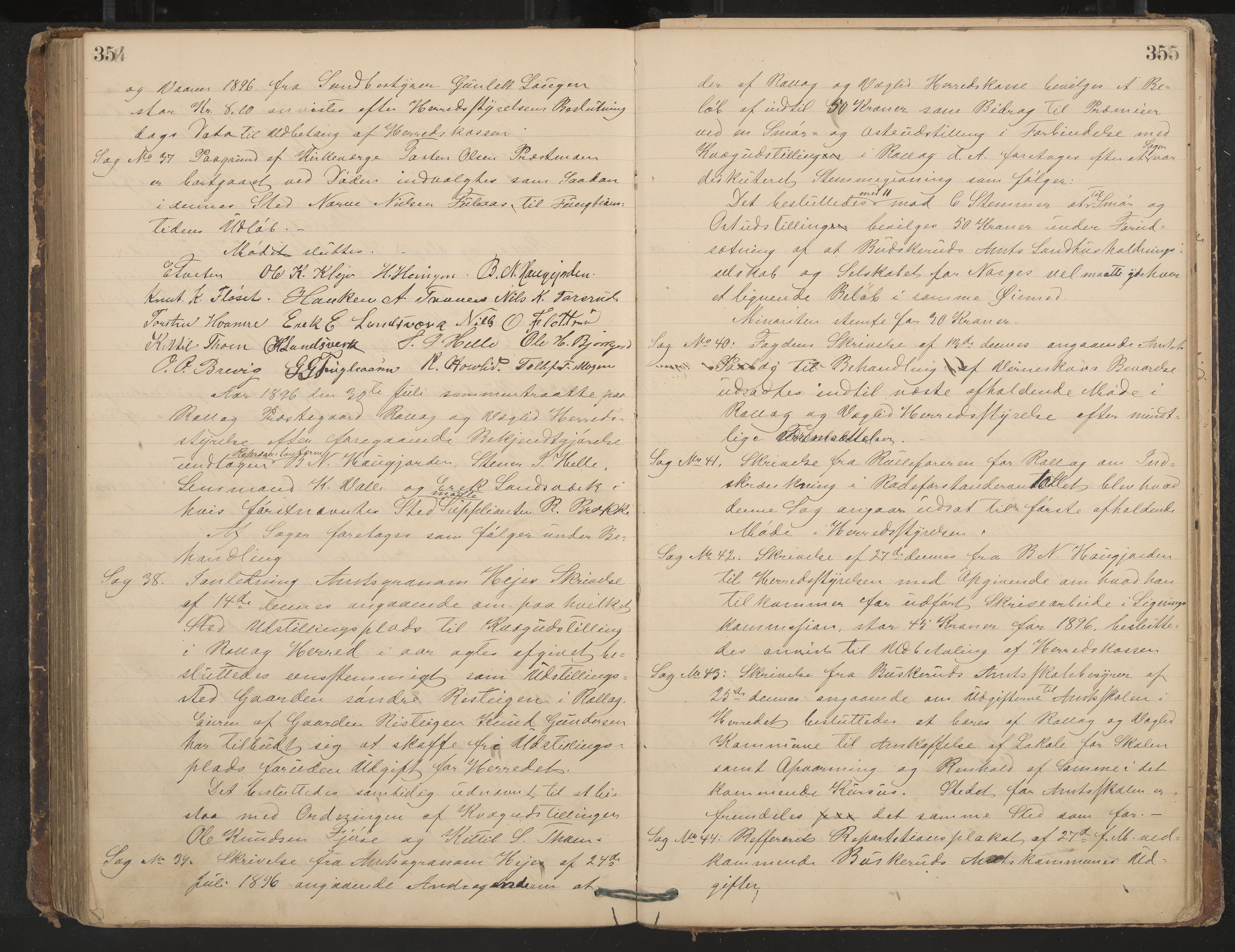 Rollag formannskap og sentraladministrasjon, IKAK/0632021-2/A/Aa/L0003: Møtebok, 1884-1897, s. 354-355