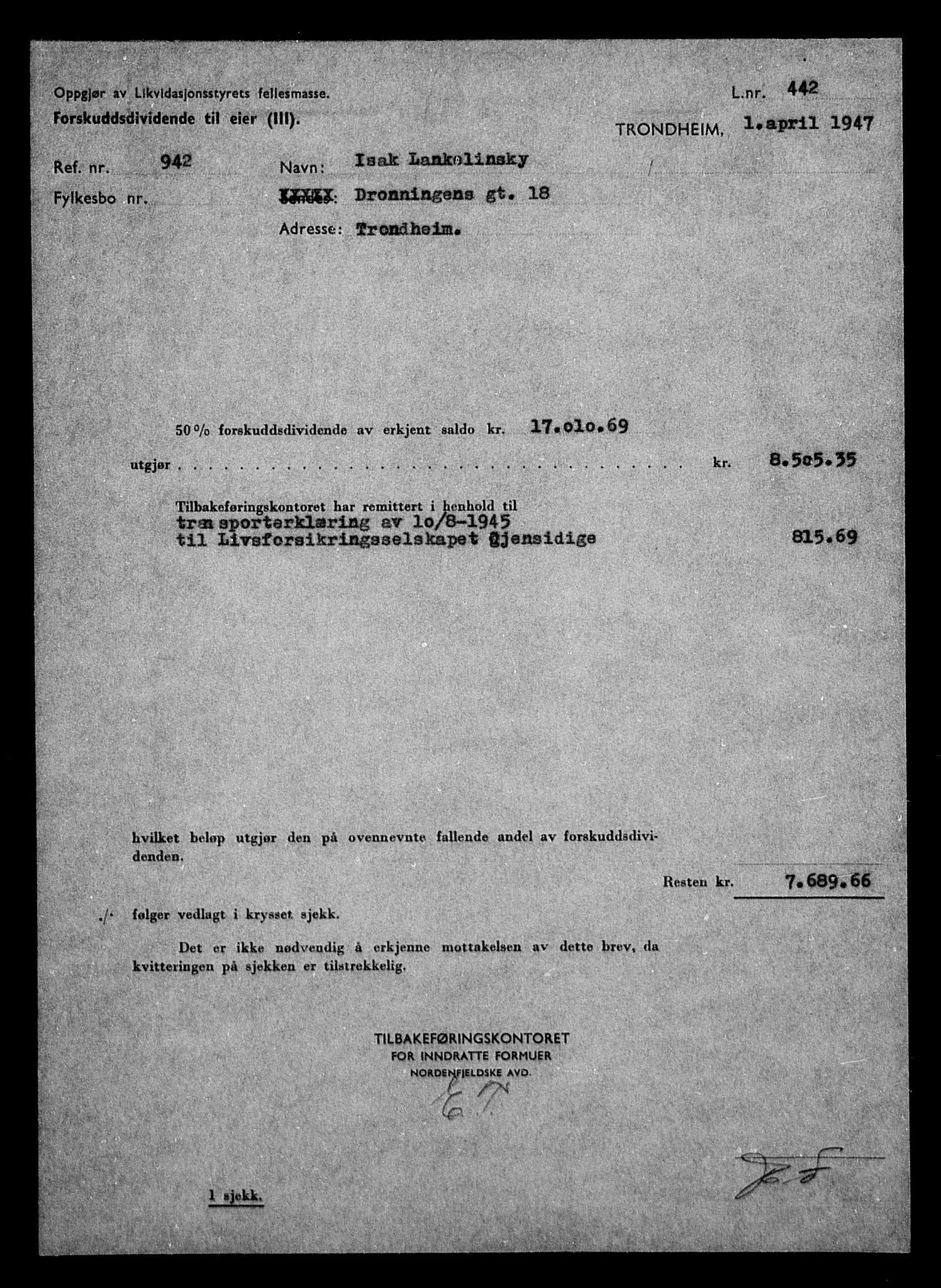 Justisdepartementet, Tilbakeføringskontoret for inndratte formuer, AV/RA-S-1564/H/Hc/Hca/L0902: --, 1945-1947, s. 644